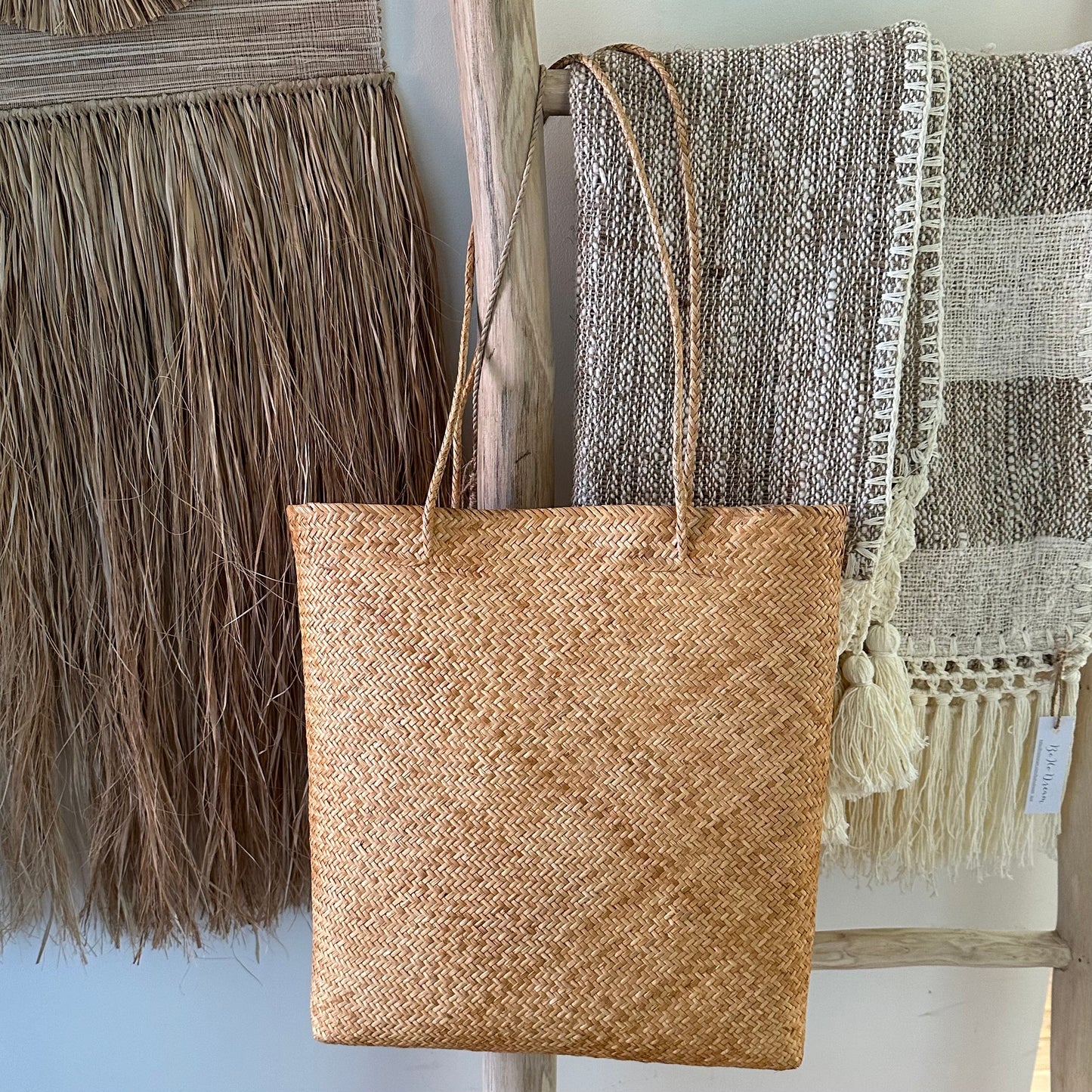 Borneo Natural Bamboo Woven Tote| Square