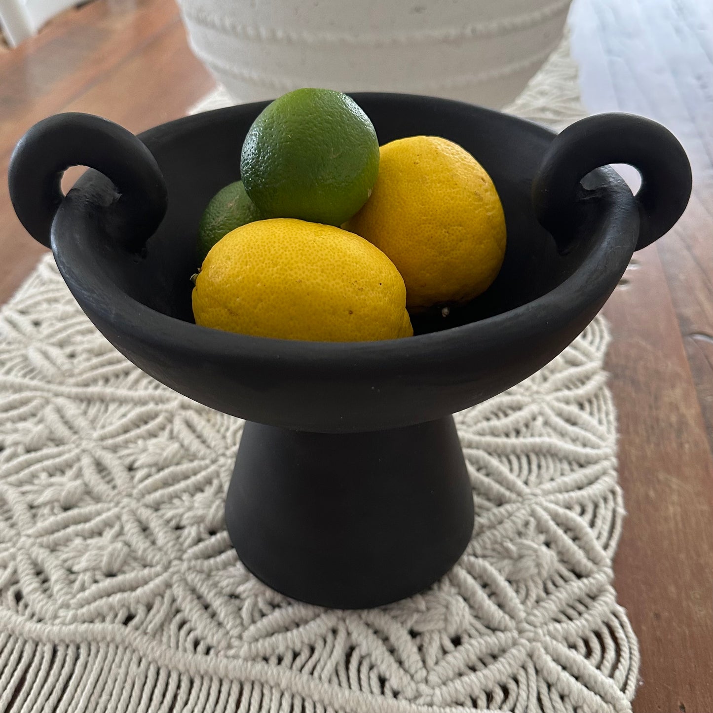 Jules Terracotta Pedastil Bowl | Painted | Black