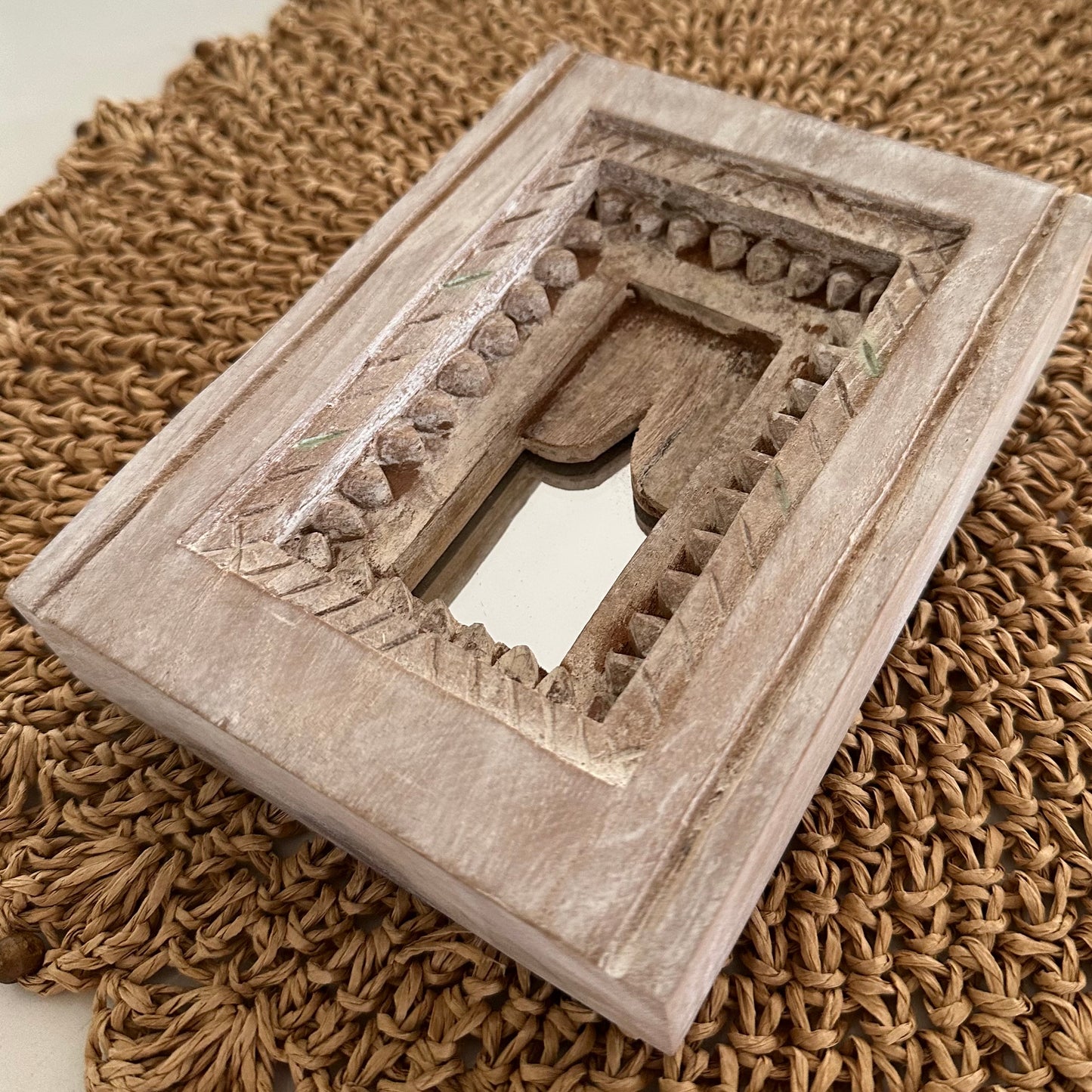 BoHo Vintage Indian Temple Mirror | Bleached | Small | Option A | SOLD OUT