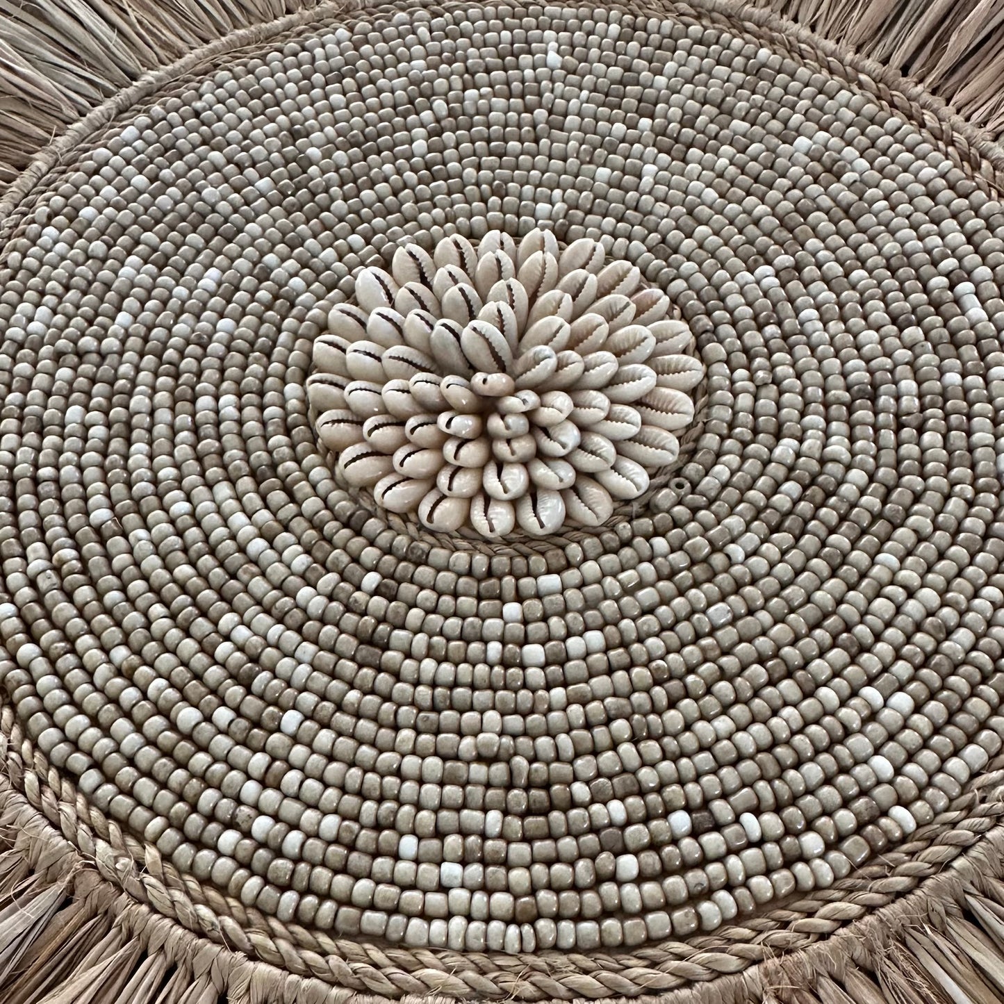 Sunshine Bead Shell Rope and Raffia Wall Disk | COFFEE | 40cm