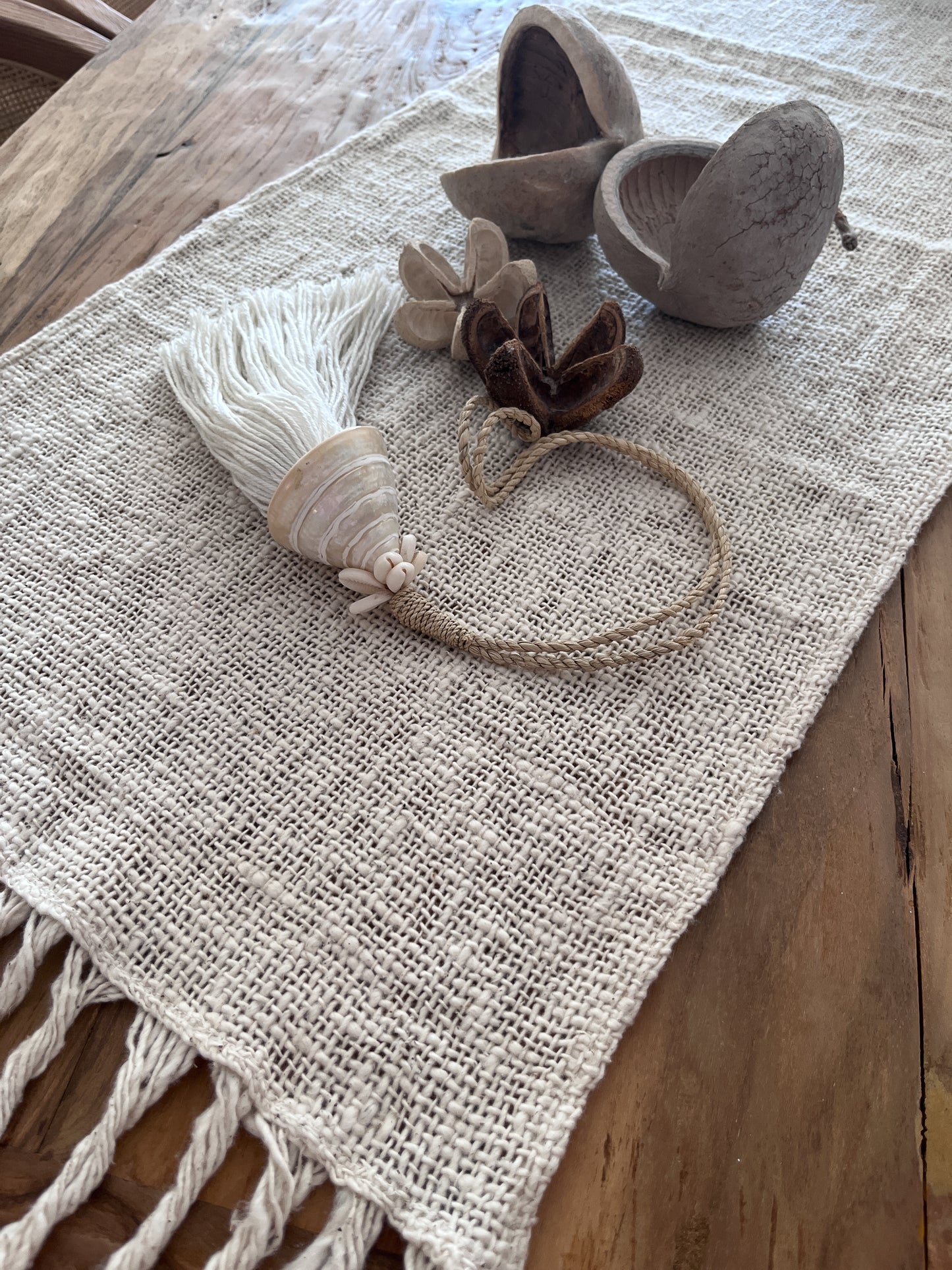 Islands Natural Cotton Table Runner | FRINGE | STONE | VANILLA | RE STOCKED