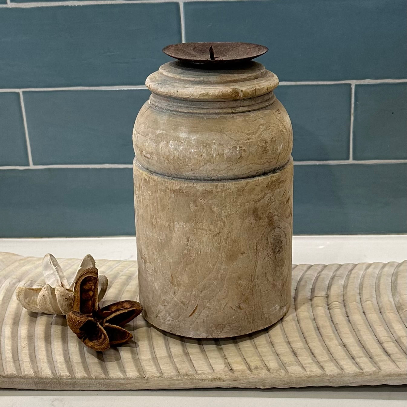 Bleached Vintage Binjara Candle Stand | Large C