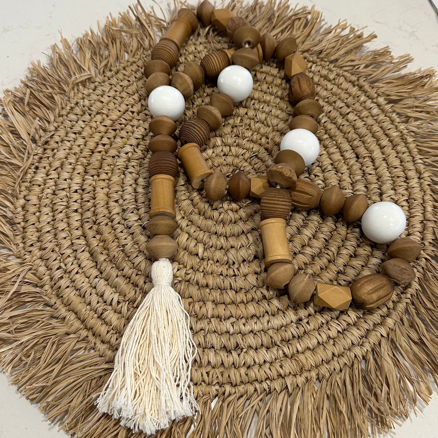 Tuscan Beads and Natural Cotton Tassel/Curtain Tie | 71cm