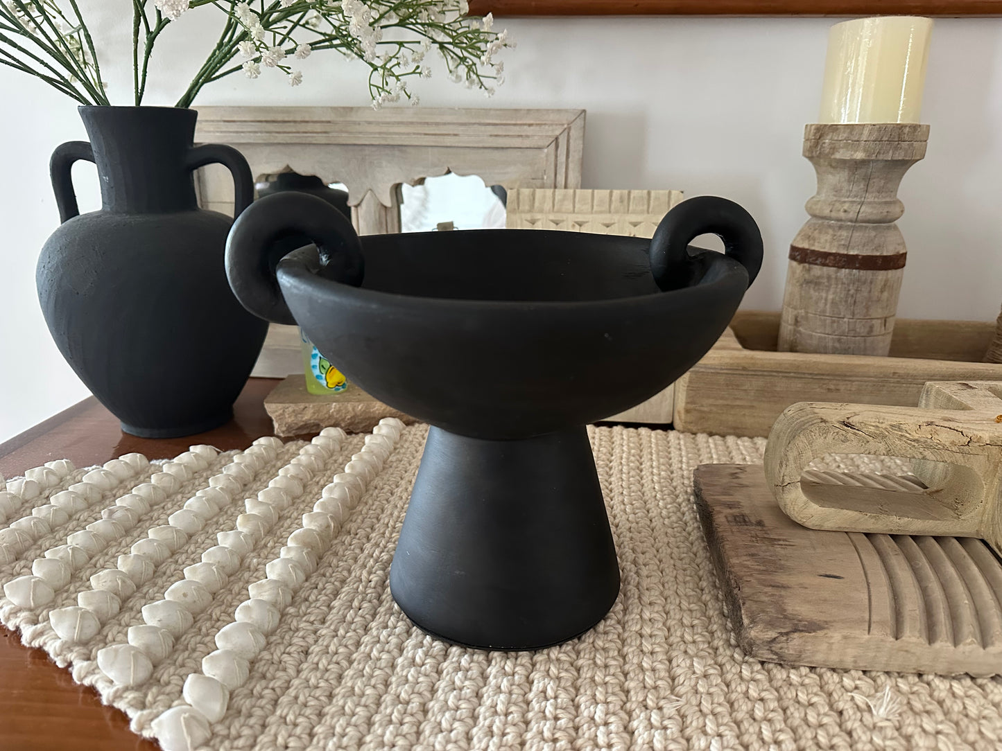 Jules Terracotta Pedastil Bowl | Painted | Black