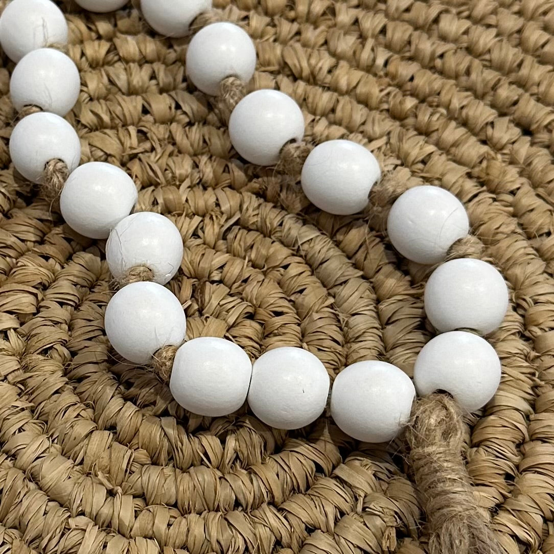 Beads and Natural Cotton Tassel/Curtain Tie | 48cm | White