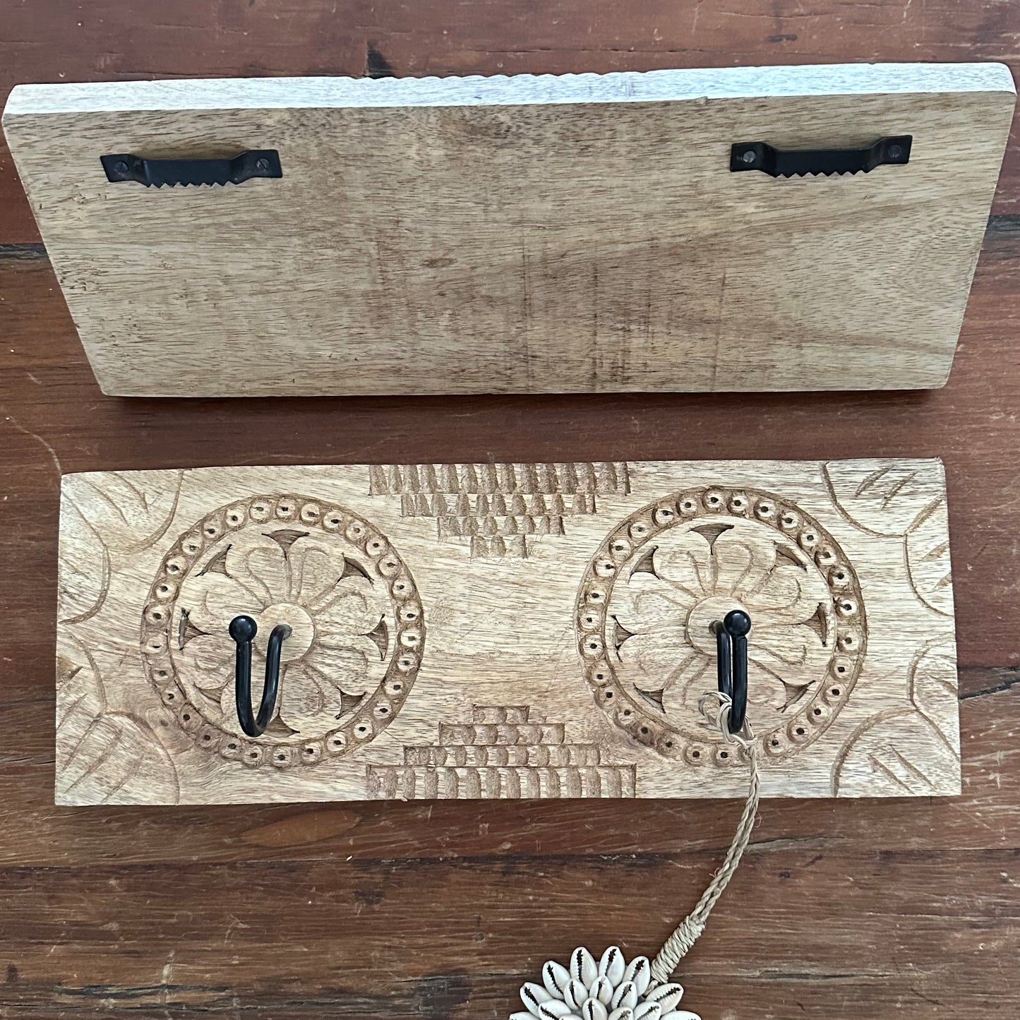 BoHo Carved Wooden Wall Hook | 2 Hooks