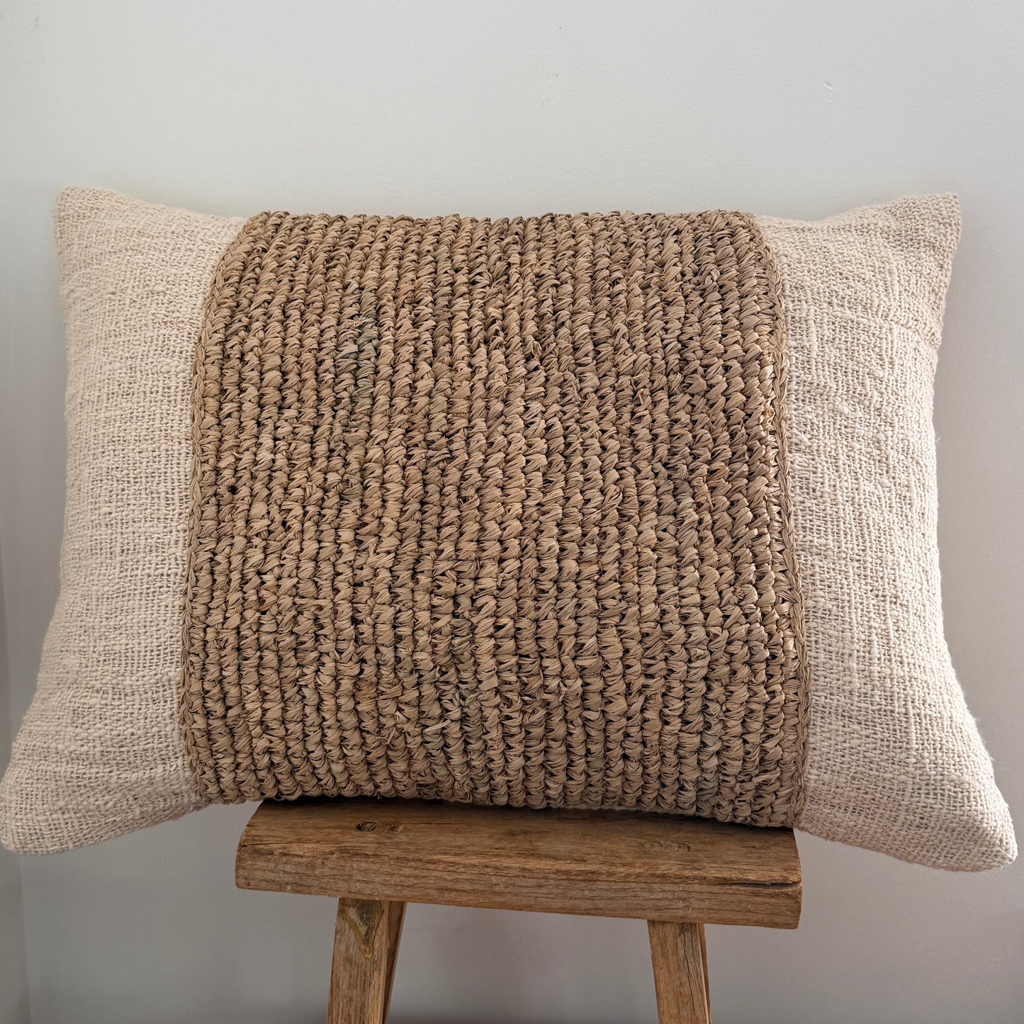 Natural BoHo Slub Cotton & Raffia Cushion Cover | SAND | NEW ARRIVAL
