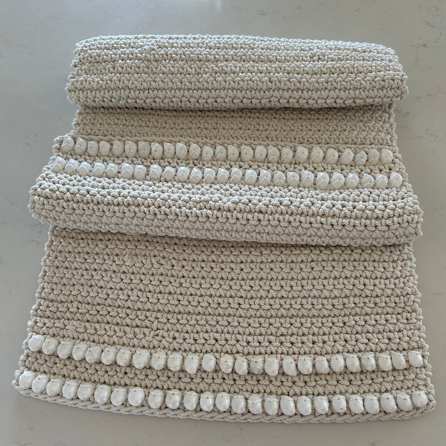 Seaside Cotton and Moon Shell Table Runner | Small | NATURAL | RE STOCKED