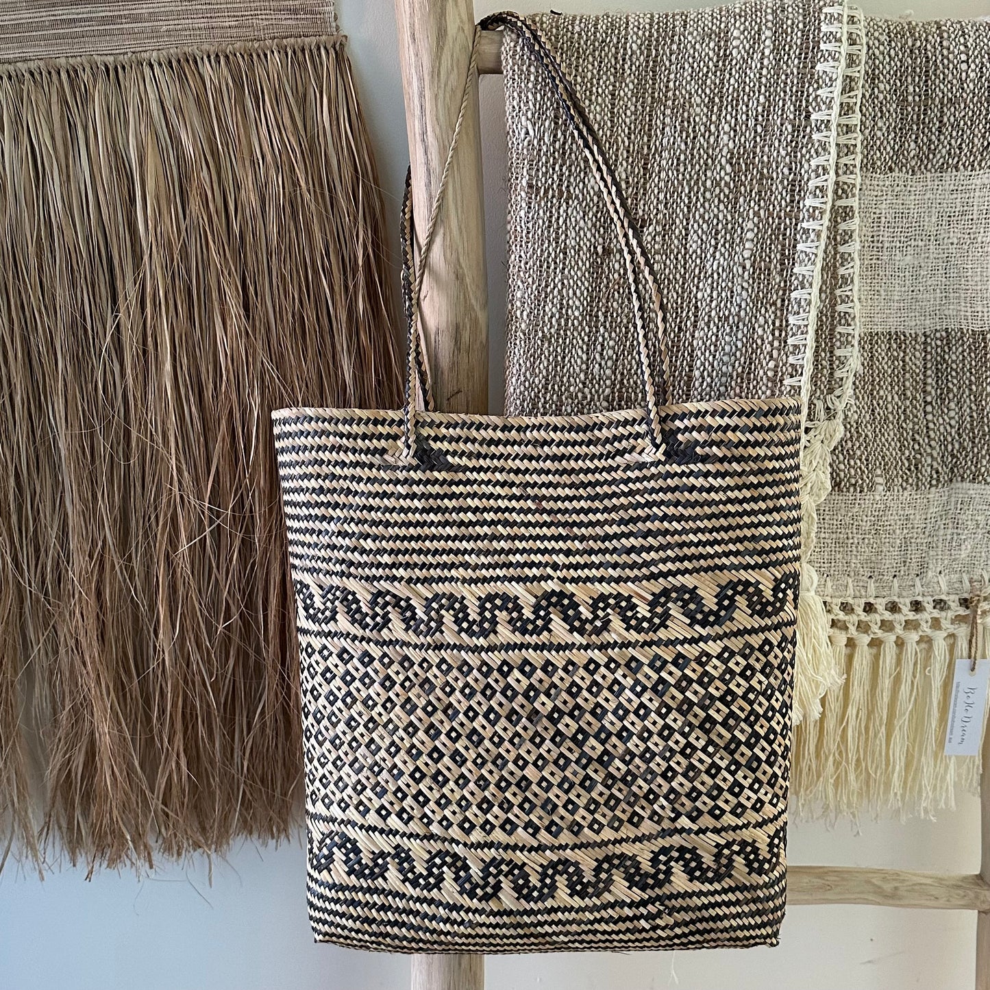 Borneo Natural Bamboo Woven Tote| Square