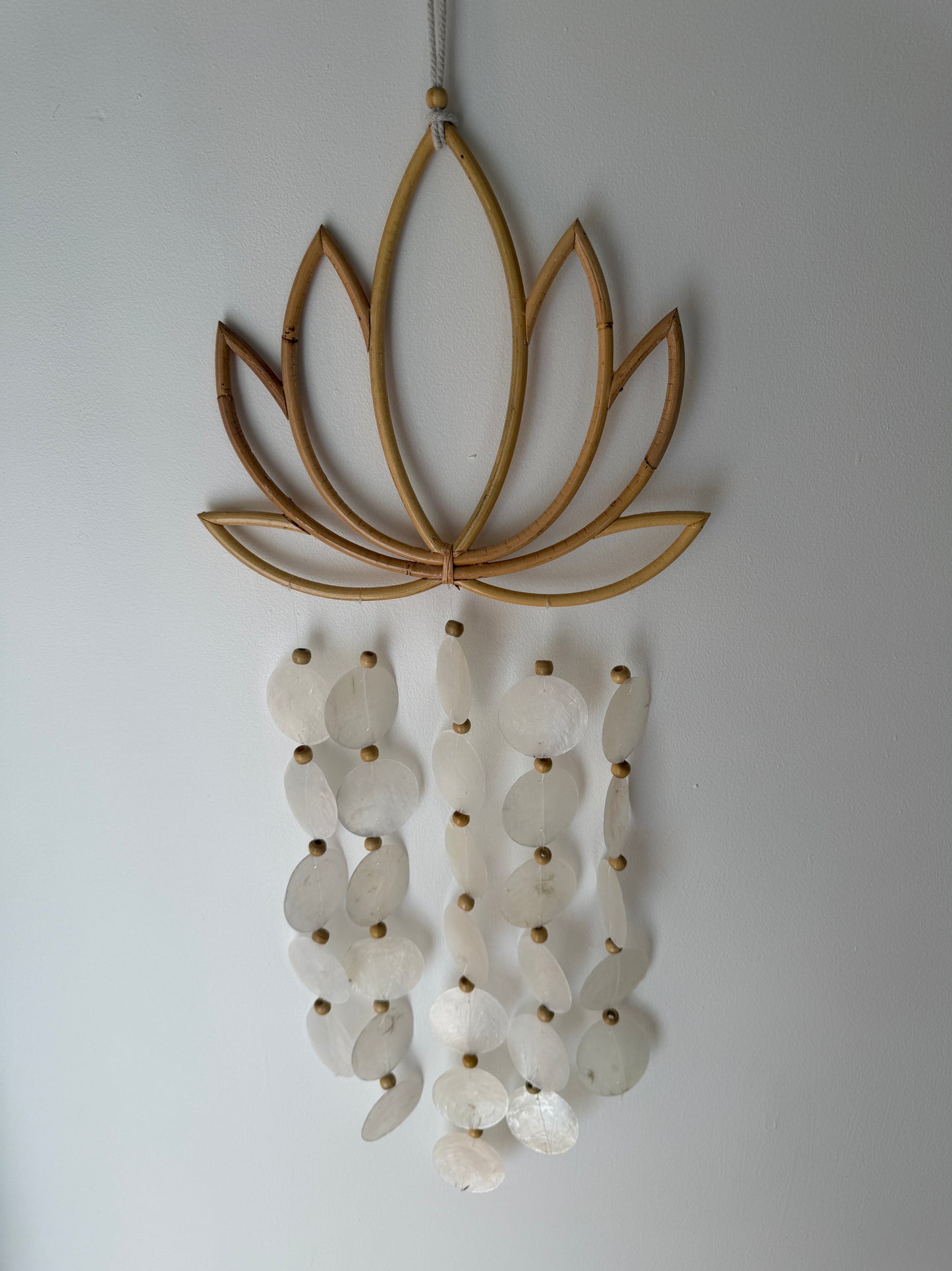 Coastal Shell and Wood Wind Chime | Lotus Flower | Hanging