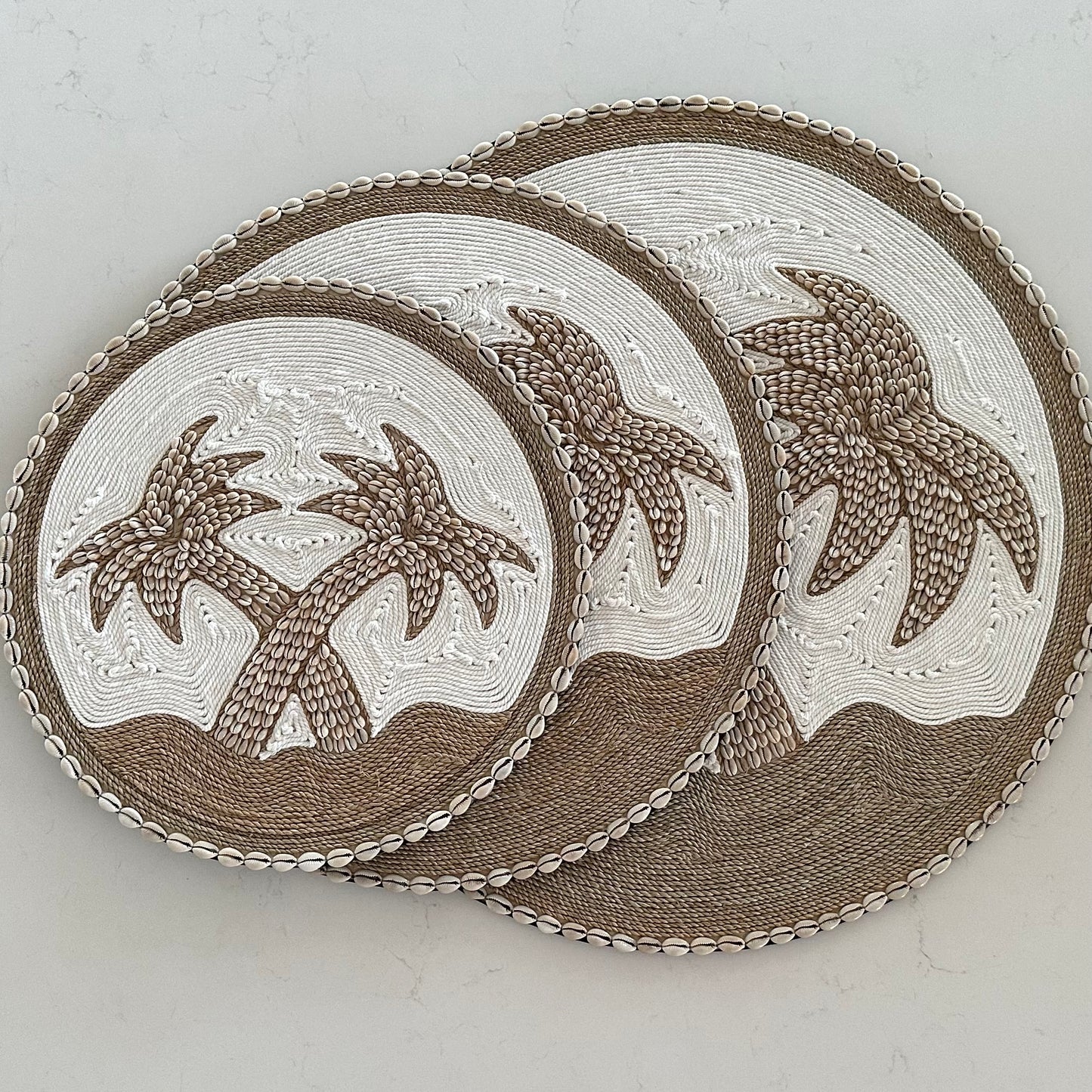 Boho Palms Wall Hanging | Disk | Cowrie Rope and Cotton