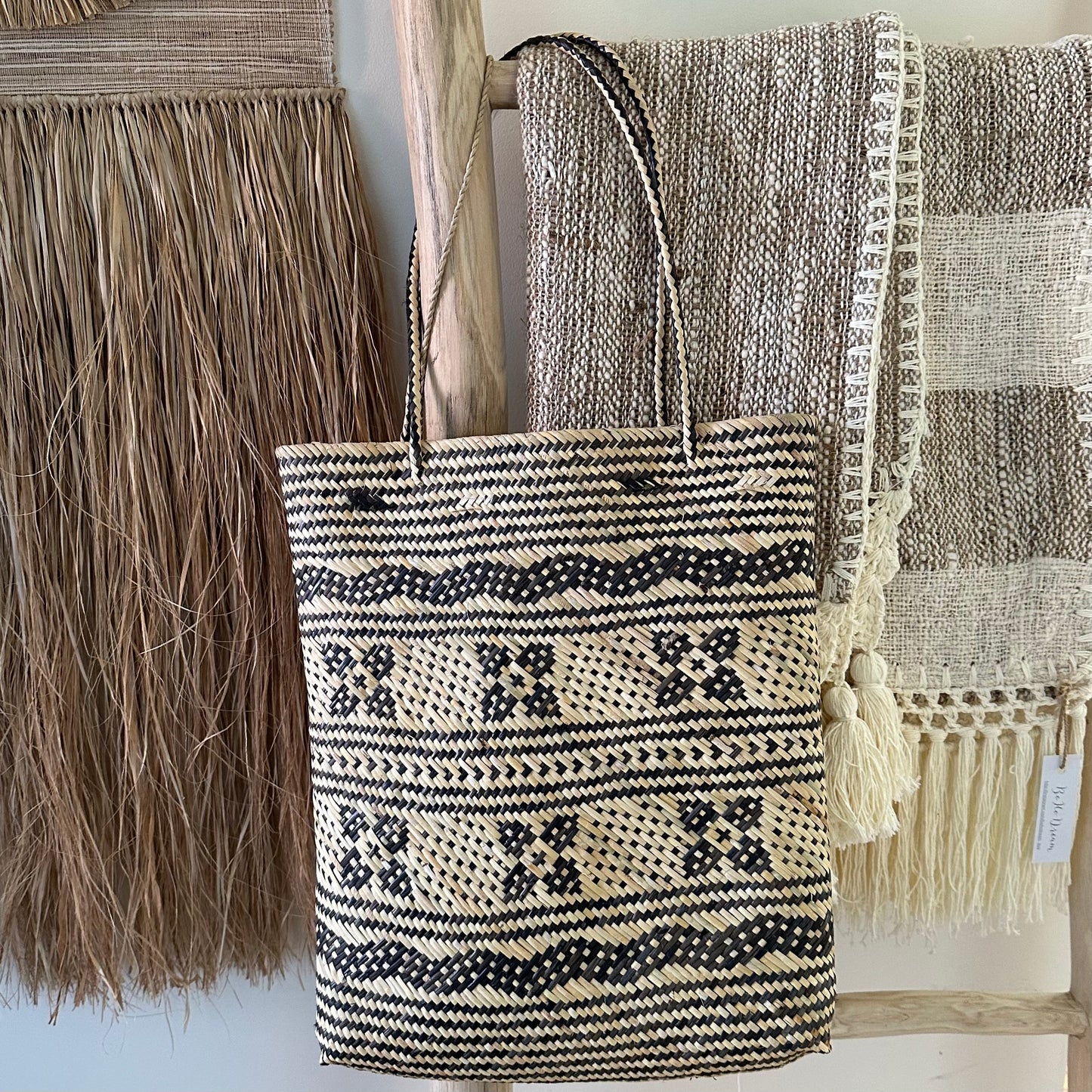 Borneo Natural Bamboo Woven Tote| Square