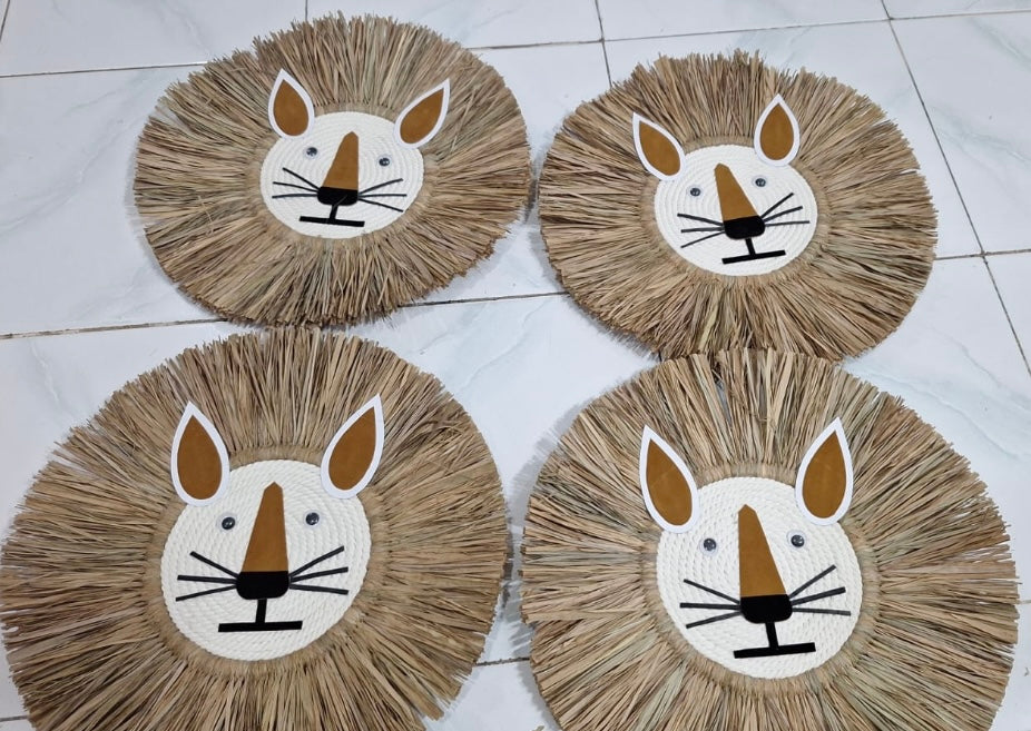Natural Woven Raffia Fringe Wall Plaque | Lion | 35cm | 1 AVAILABLE NOW
