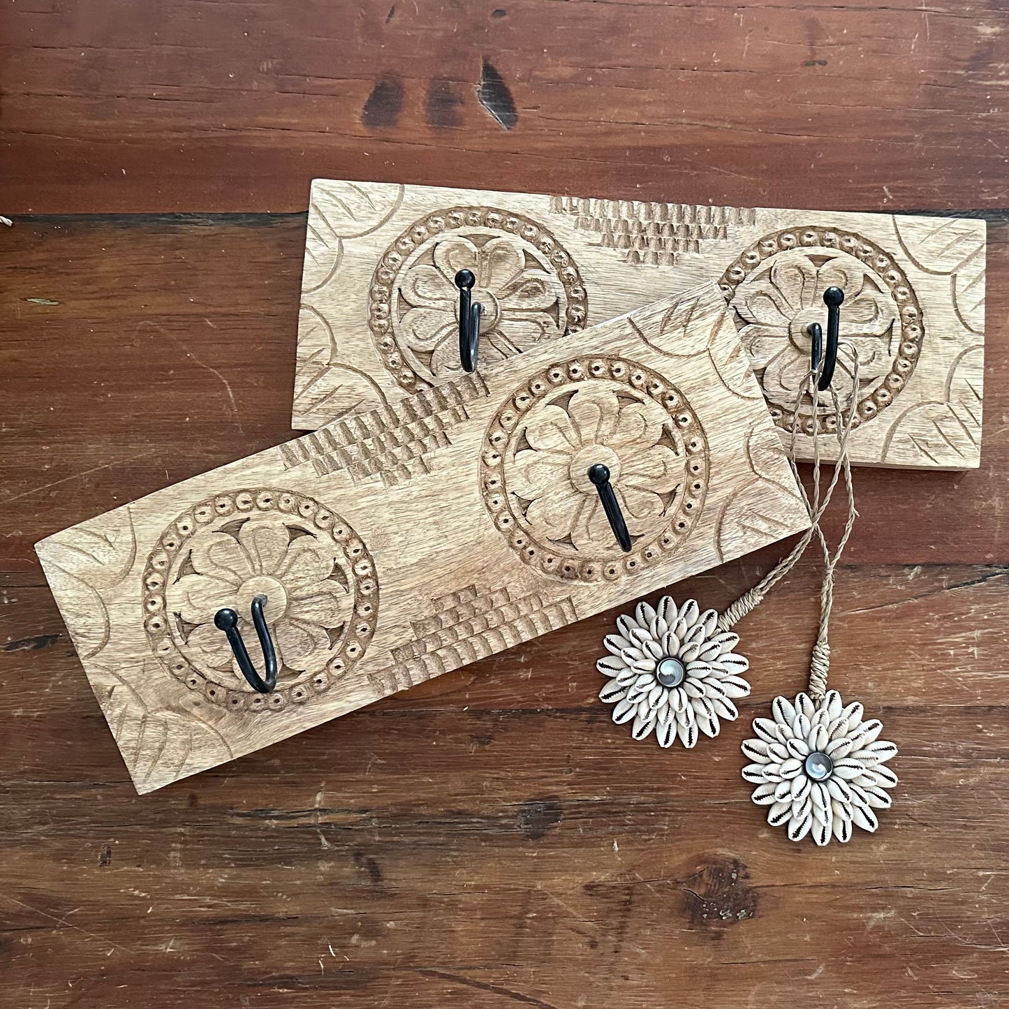 BoHo Carved Wooden Wall Hook | 2 Hooks