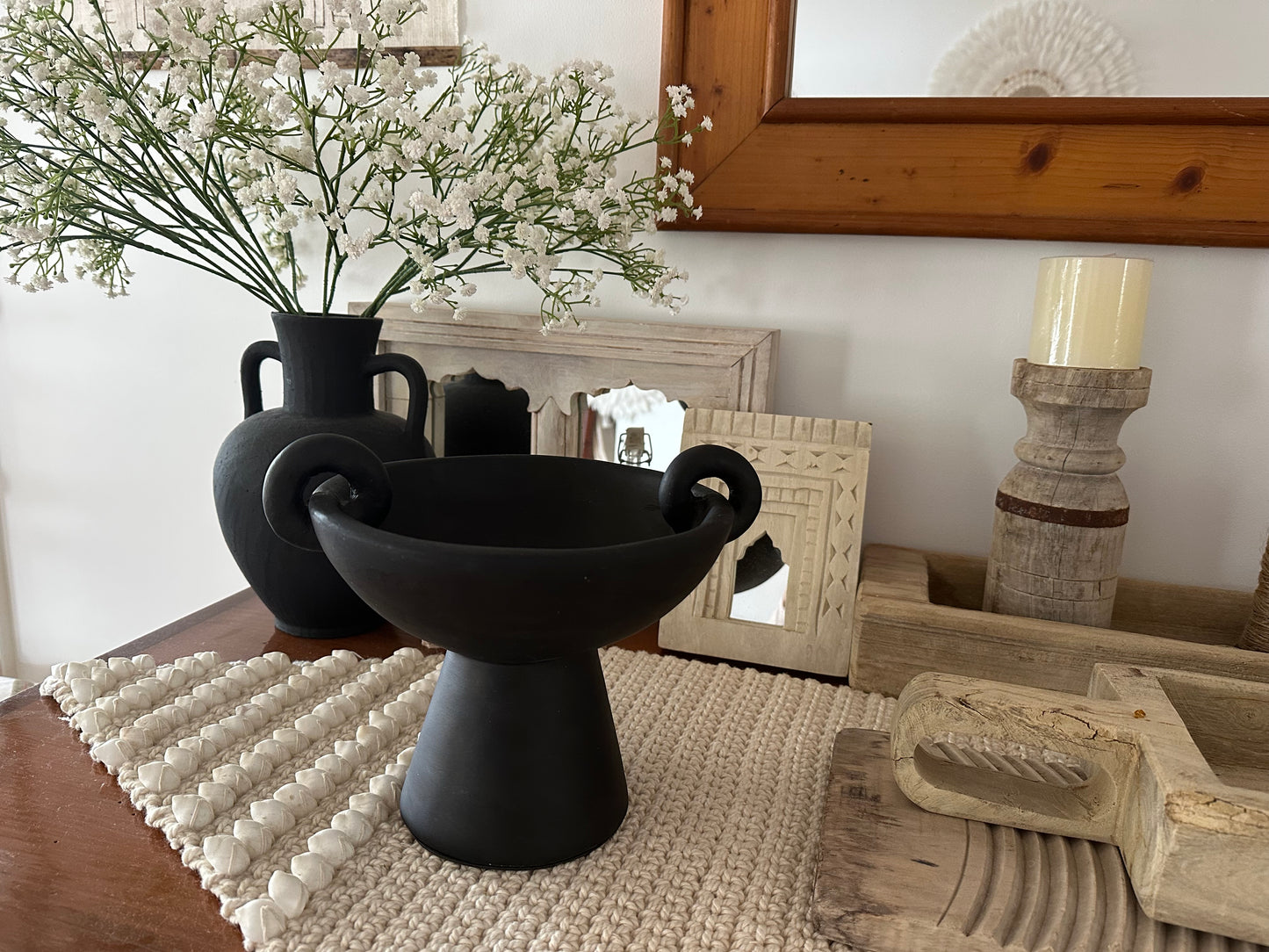 Jules Terracotta Pedastil Bowl | Painted | Black