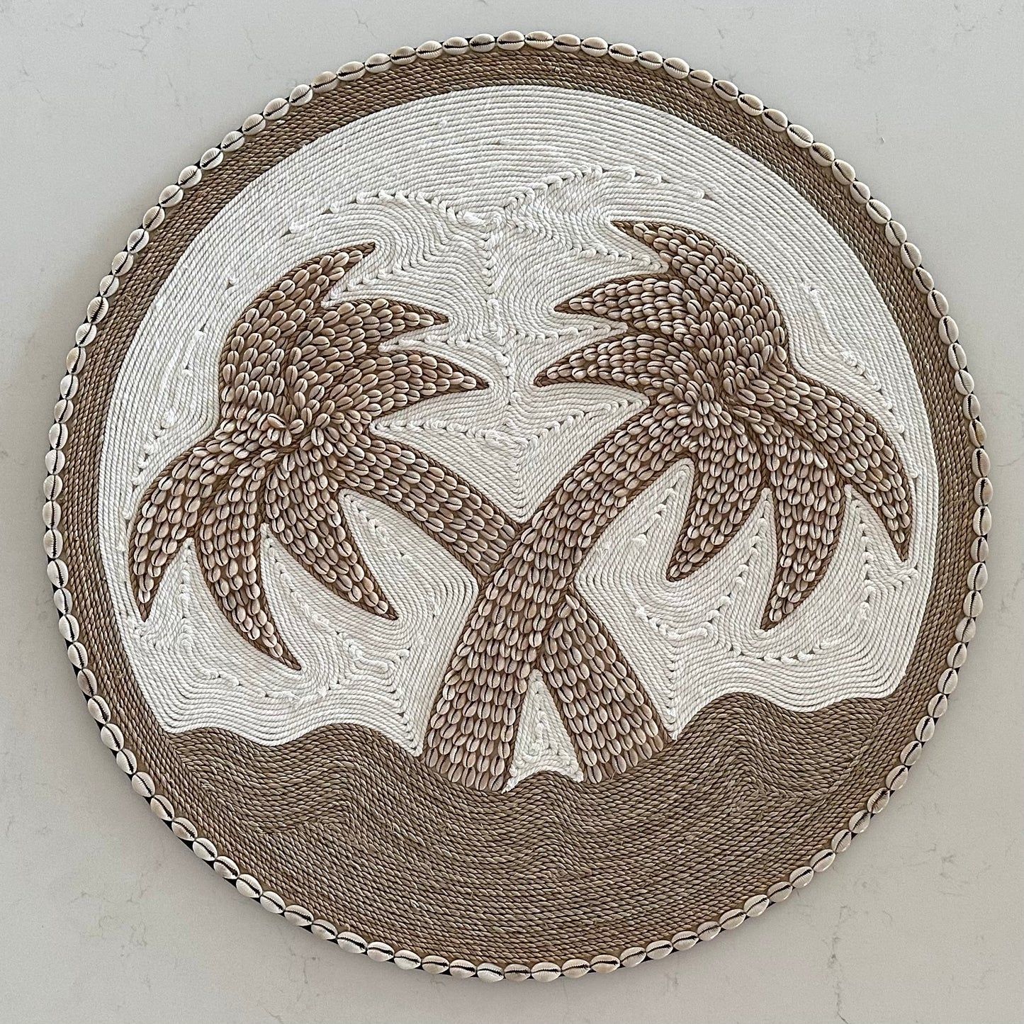 Boho Palms Wall Hanging | Disk | Cowrie Rope and Cotton