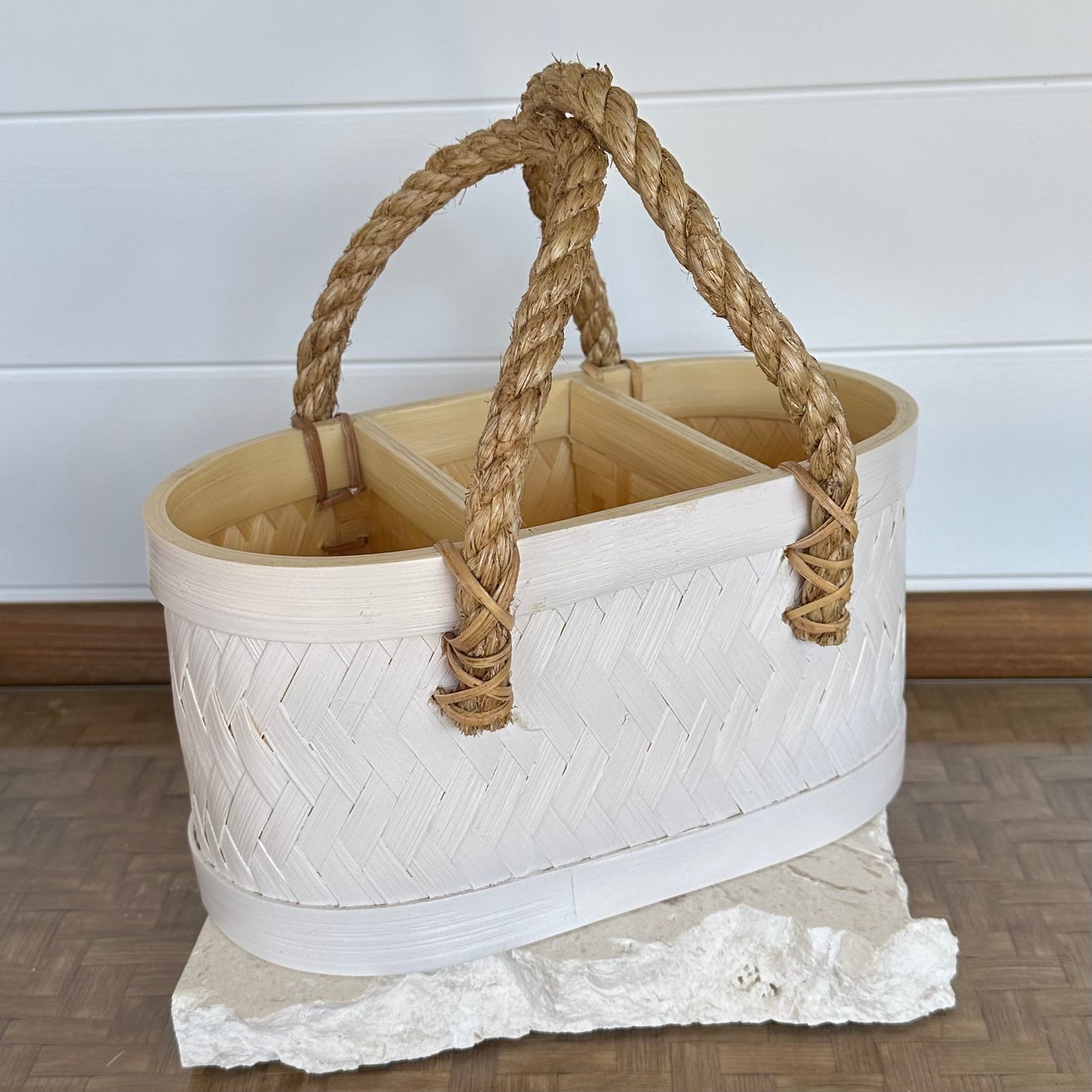 Natural Summer Woven Condiment Caddy | White