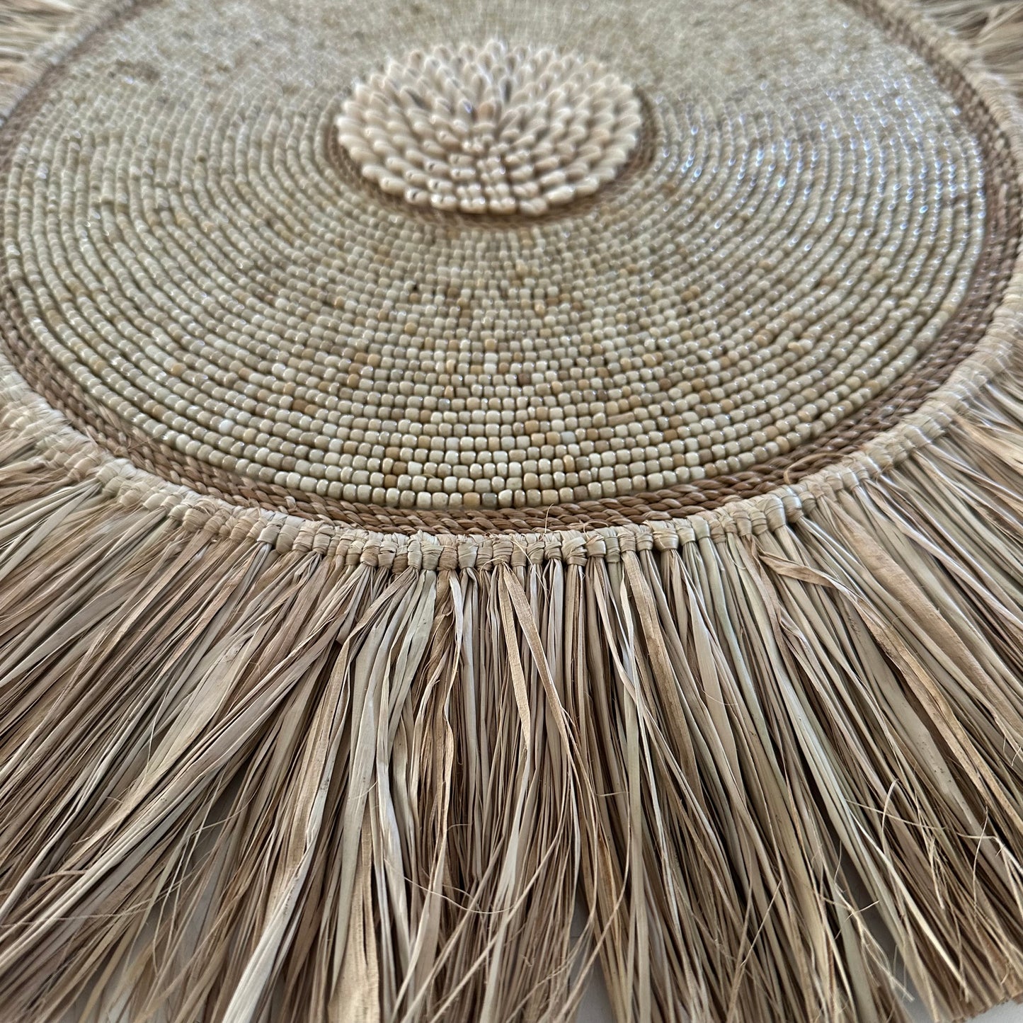 Sunshine Bead Shell Rope and Raffia Wall Disk | COFFEE | 60cm