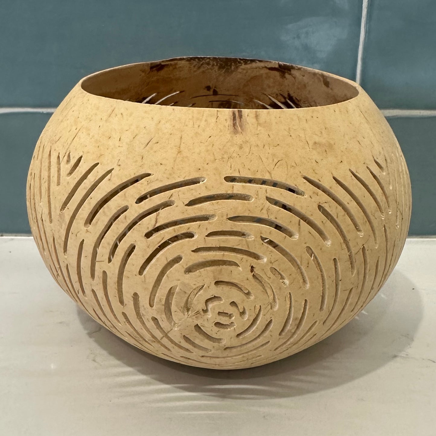 Coconut Bowl | Tea Light Holder | Carved | BLEACHED