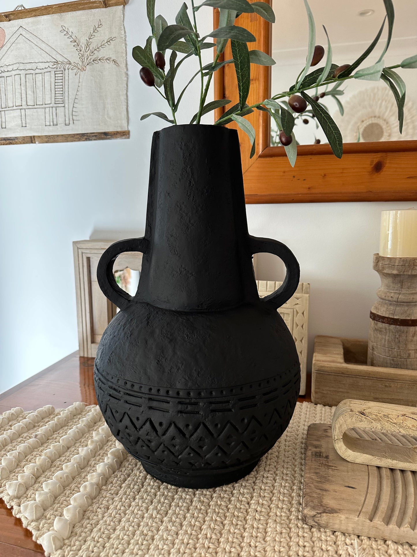 BoHo Black Washed Urn/Vessel | Black | ONLY 1 LEFT