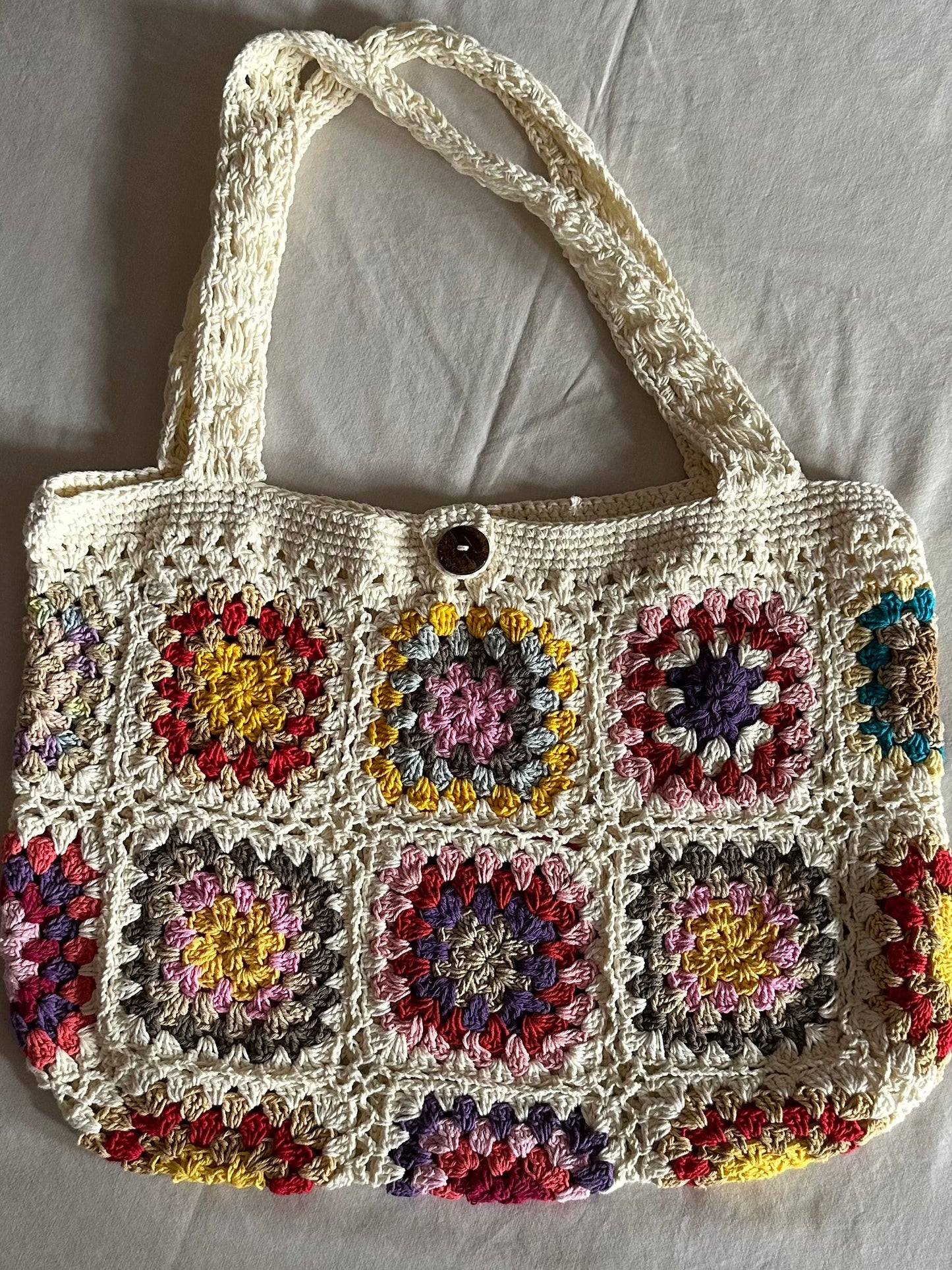 Nina Natural Cotton Granny Square Beach Bag | Crochet | Vanilla