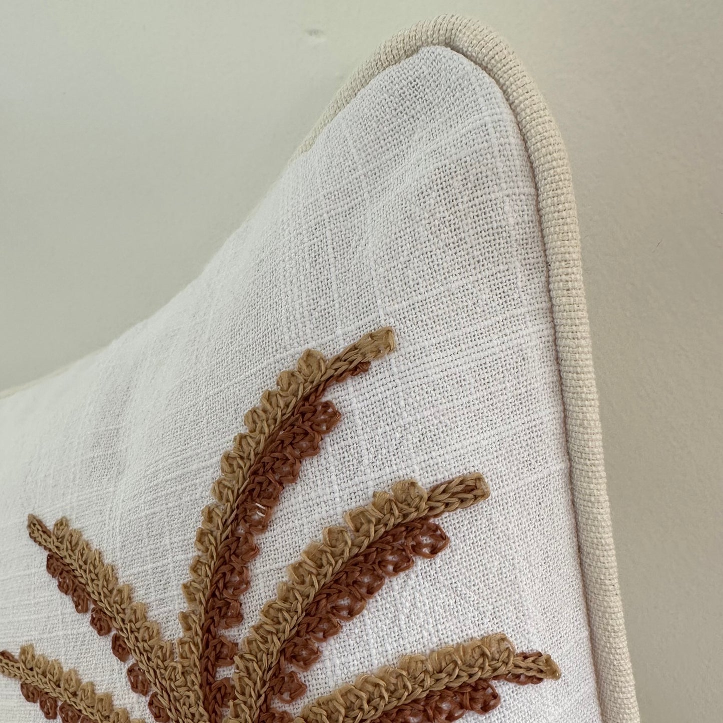 Miami Boho Palms Linen Cushion Cover | White + Latte | 45cm x 45cm