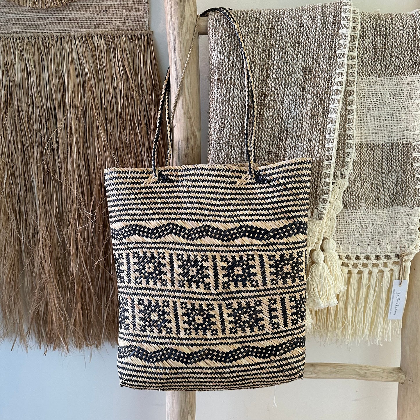 Borneo Natural Bamboo Woven Tote| Square