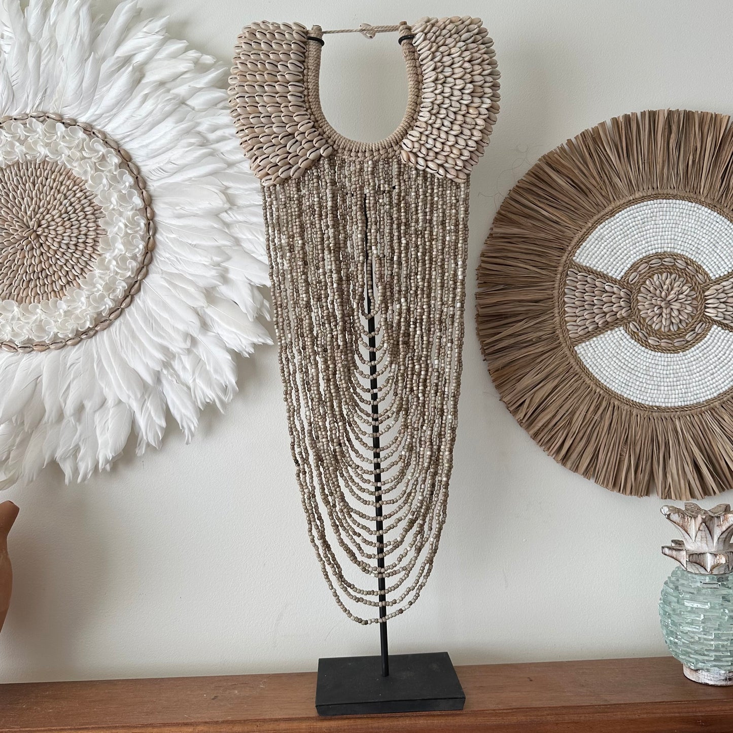Sari Cowrie Shell + Beaded Wall Necklace | w/- Stand