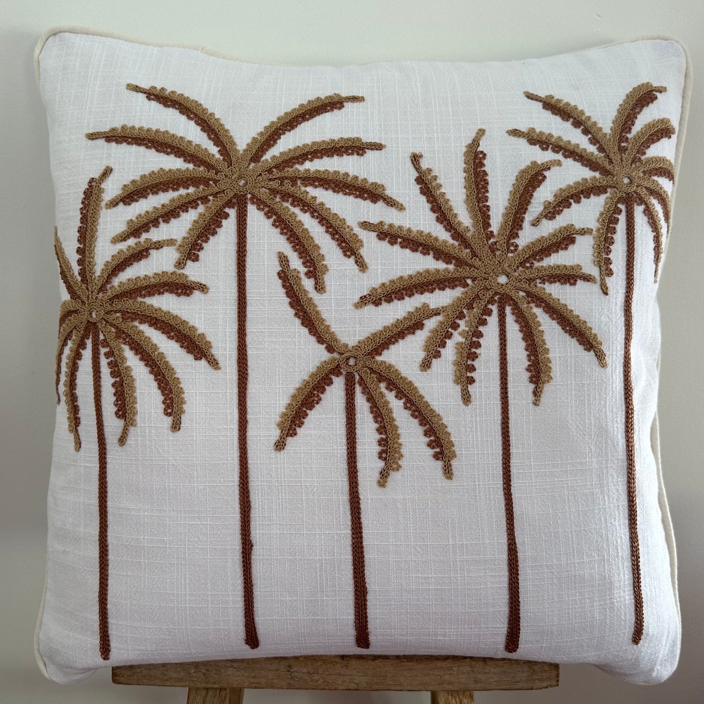 Miami Boho Palms Linen Cushion Cover | White + Latte | 45cm x 45cm