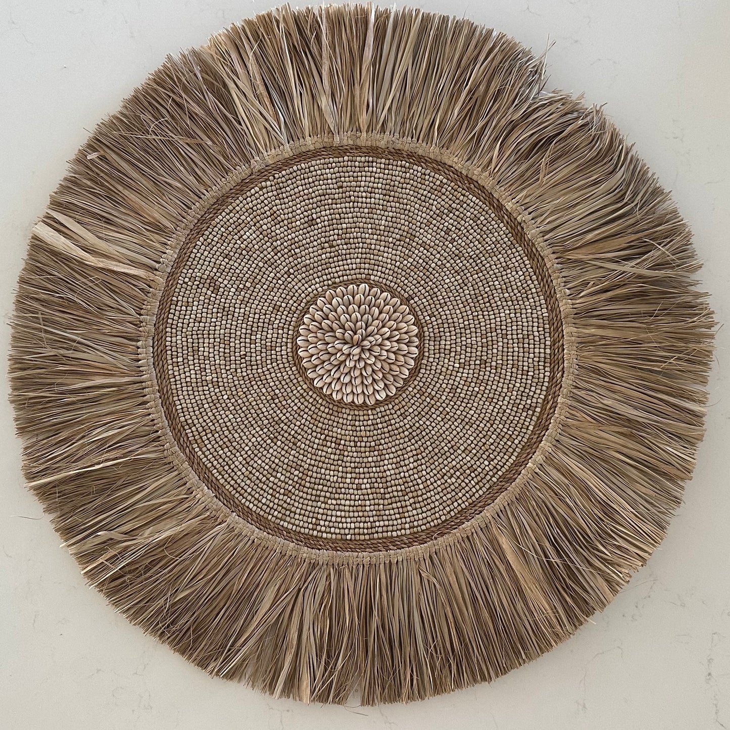 Sunshine Bead Shell Rope and Raffia Wall Disk | COFFEE | 60cm