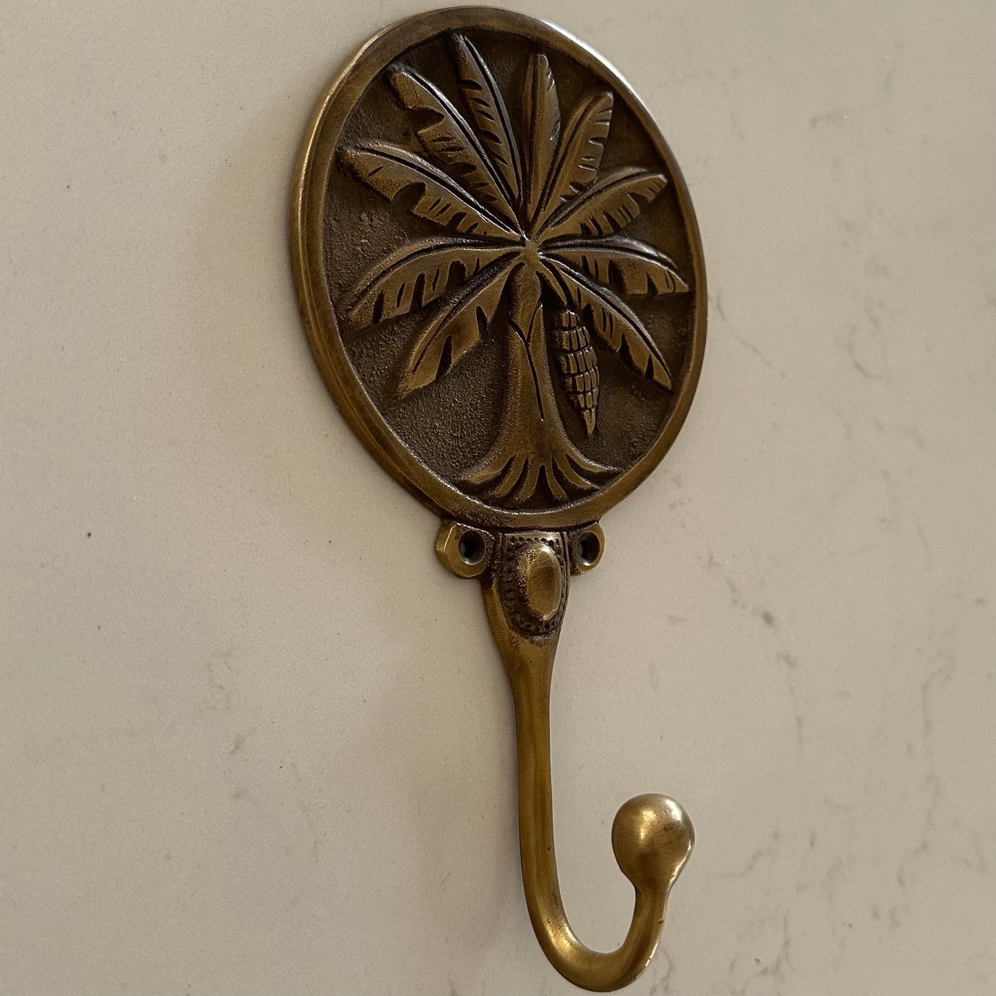 Brass Round Banana Palm Tree Wall Plaque/Hook