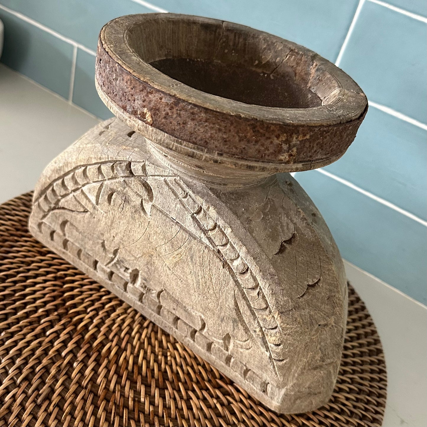 Bleached Vintage Binjara Candle Stand | Large