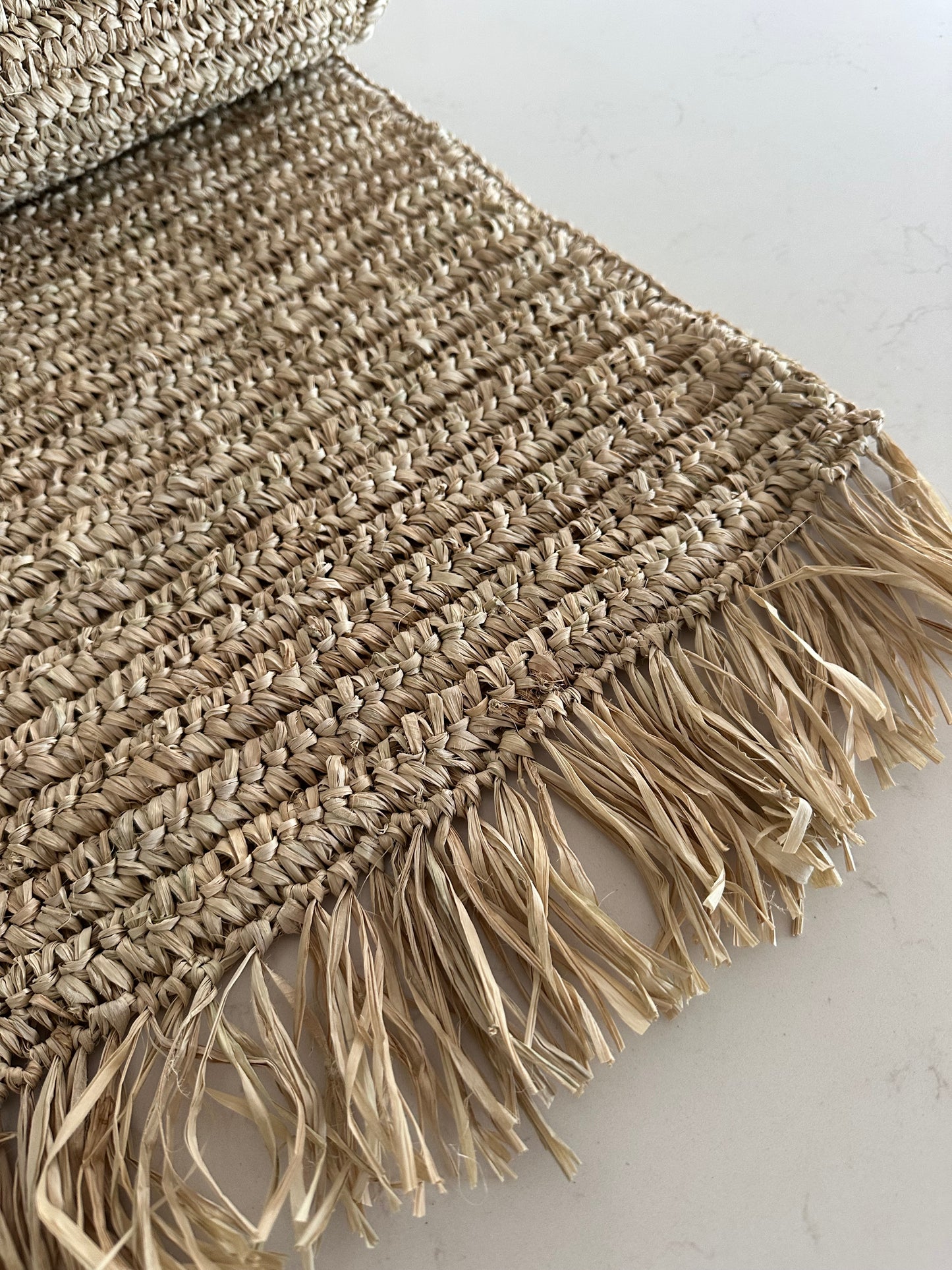 Tahiti Raffia Table/Bed Runner with Fringe | Natural | JUST ARRIVED
