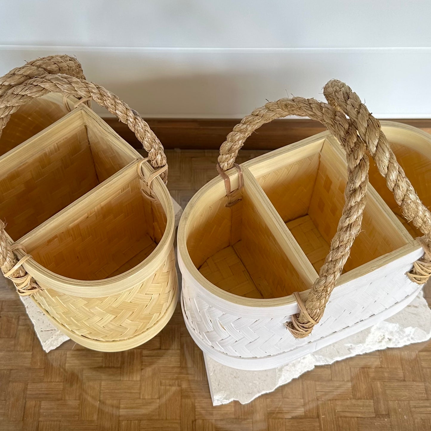 Natural Summer Woven Condiment Caddy | White