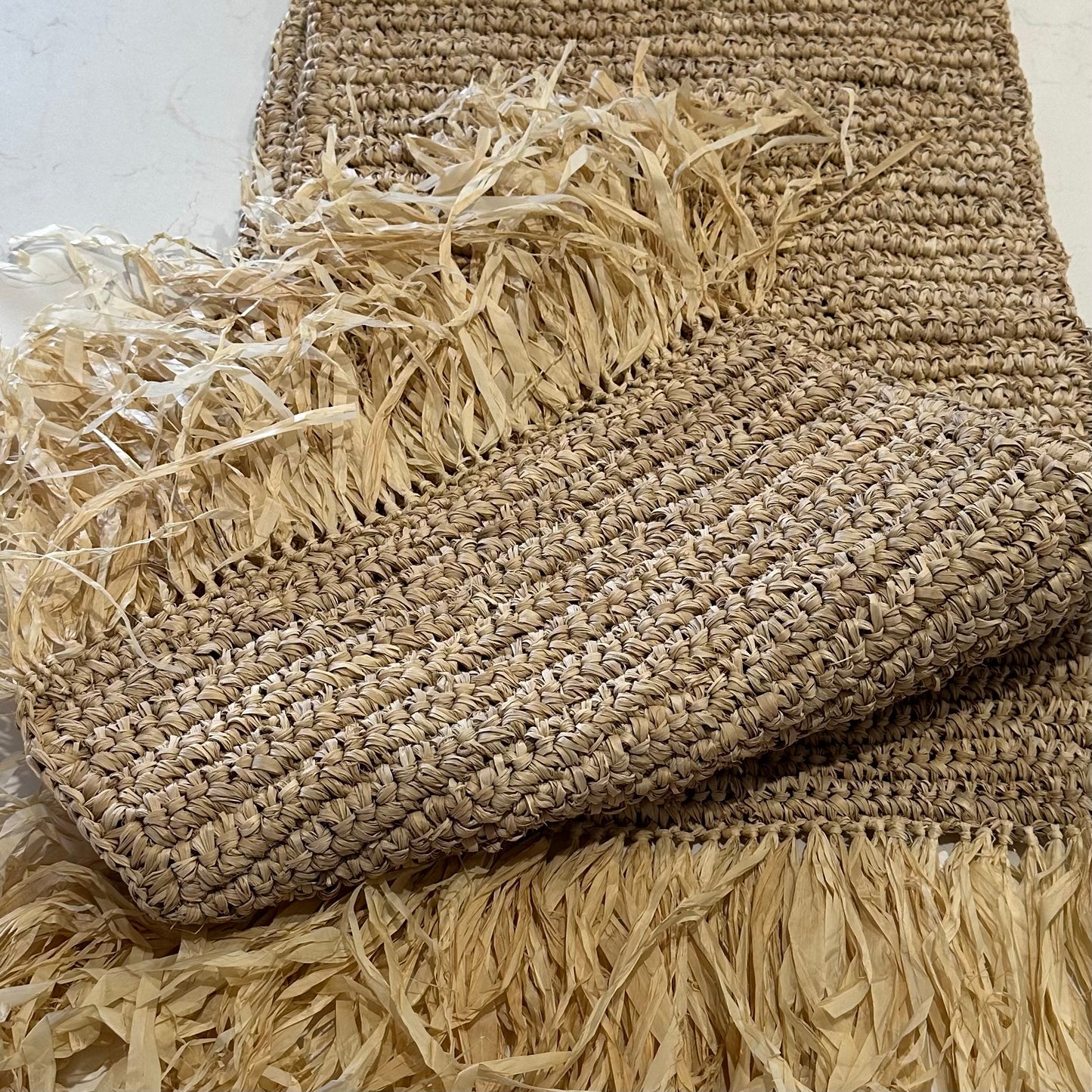 Tahiti Raffia Table/Bed Runner with Bleached Fringe | JUST ARRIVED