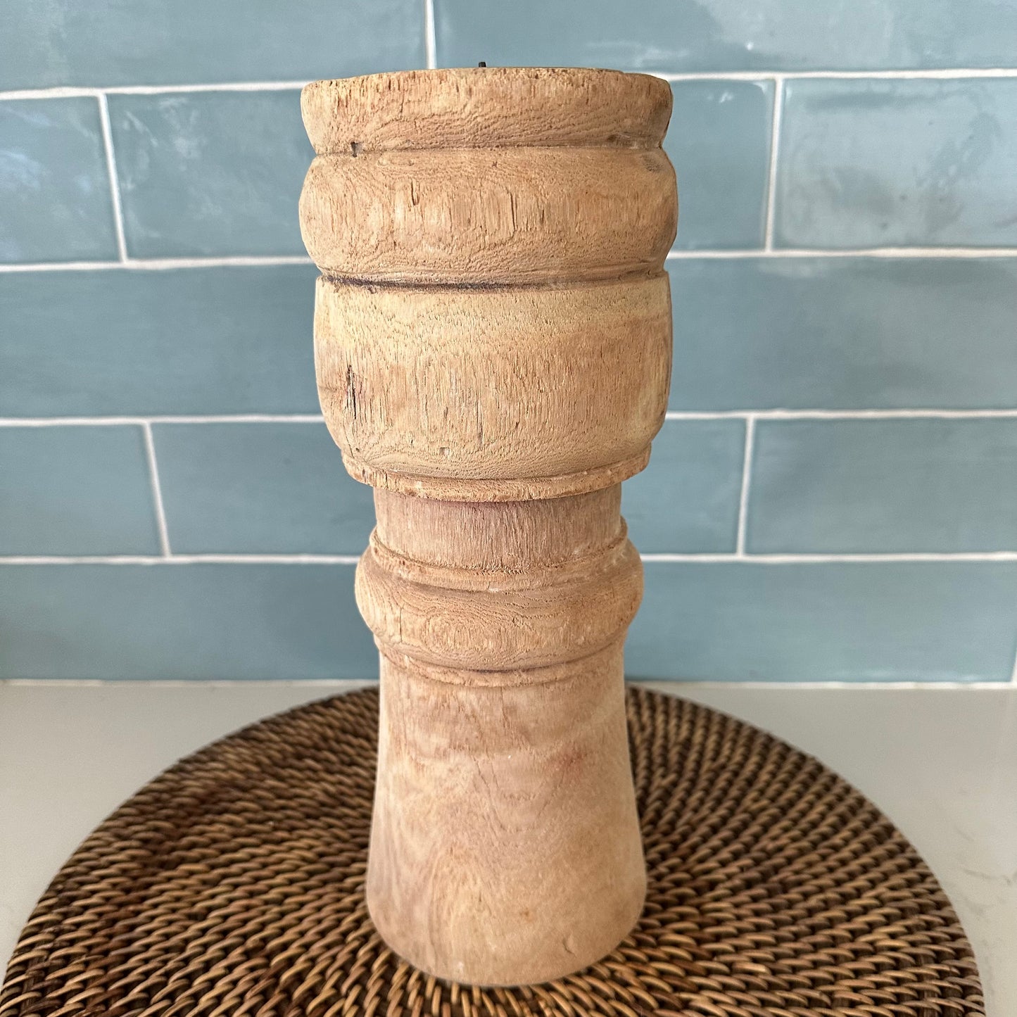 Bleached Vintage Indian Candle Holder | Tall
