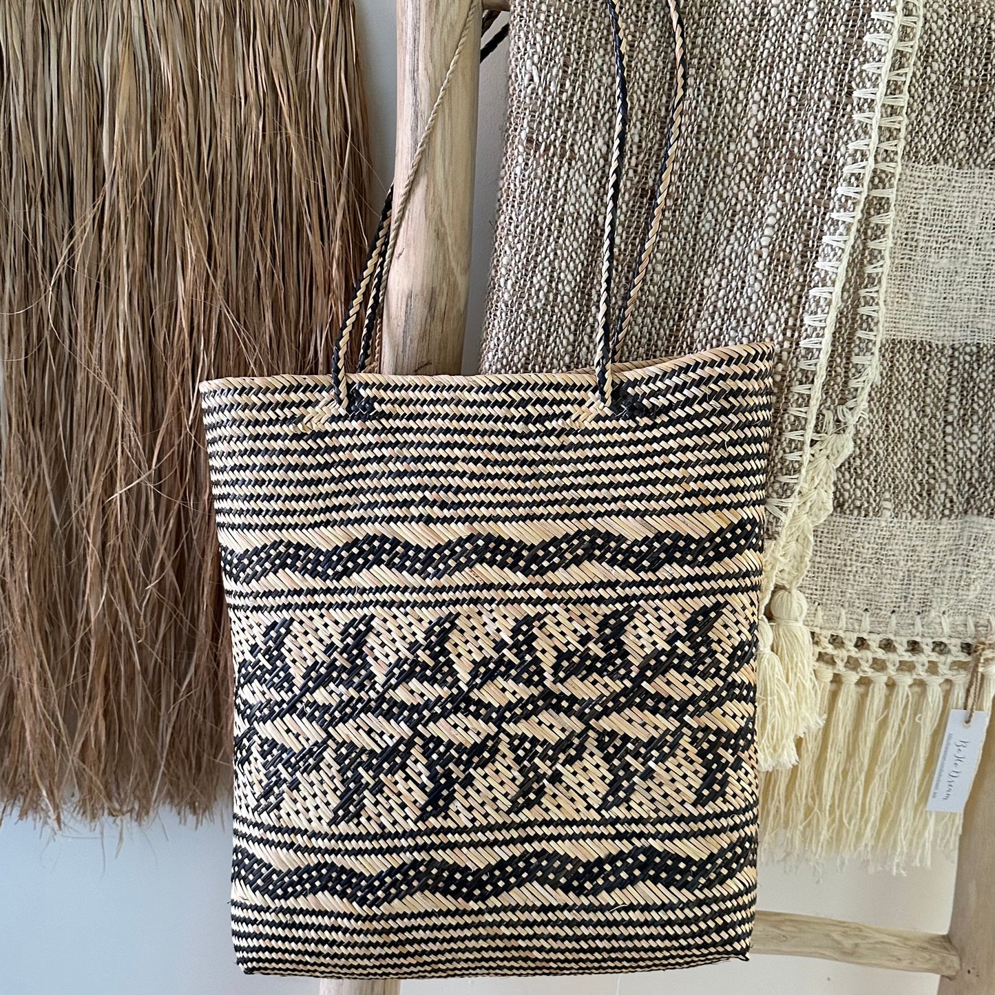 Borneo Natural Bamboo Woven Tote| Square