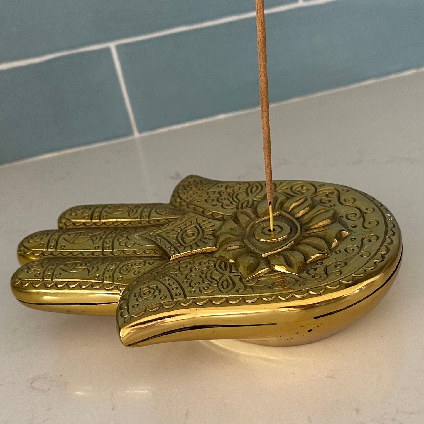 Brass Hamsa Incense Holder | Shiny Gold