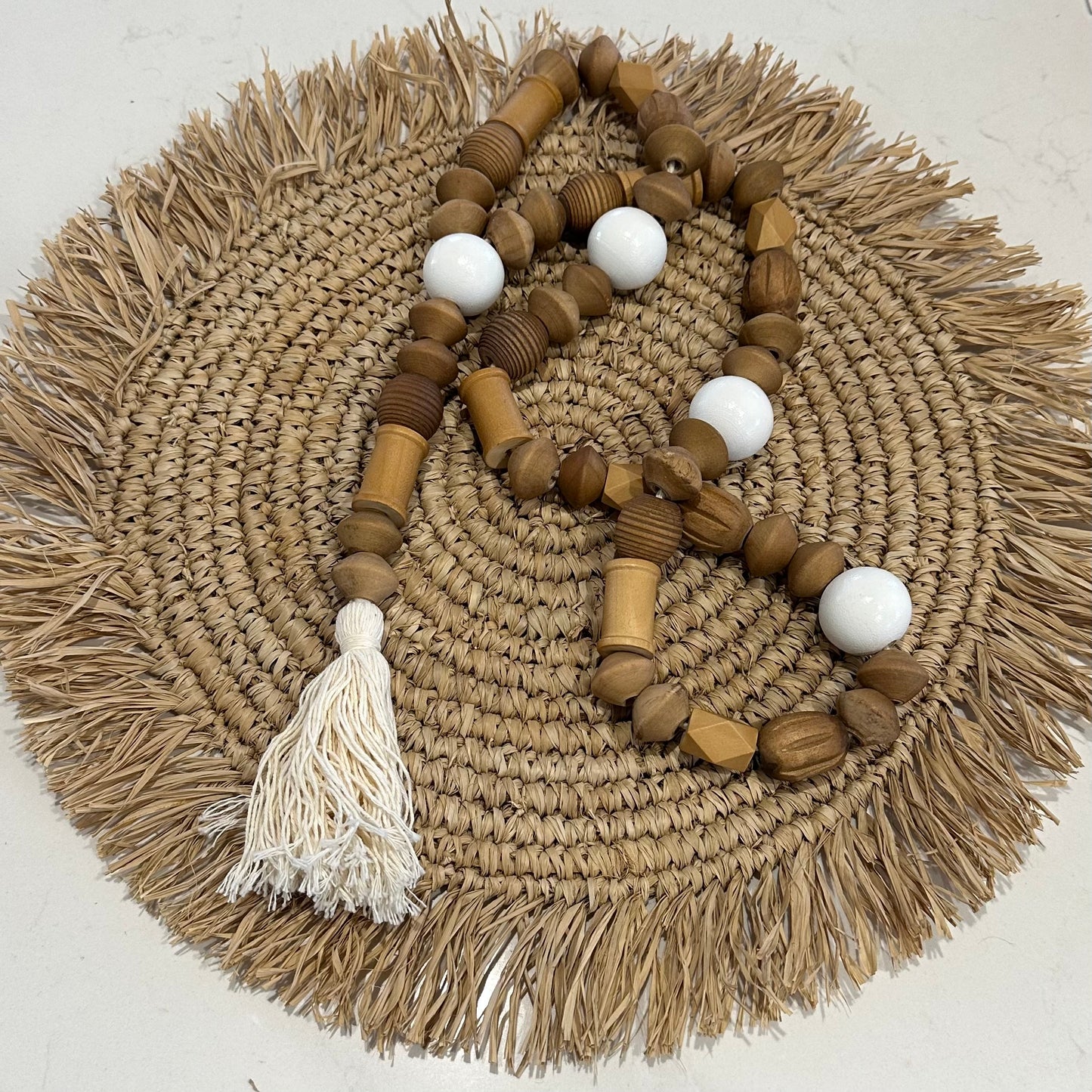 Tuscan Beads and Natural Cotton Tassel/Curtain Tie | 71cm