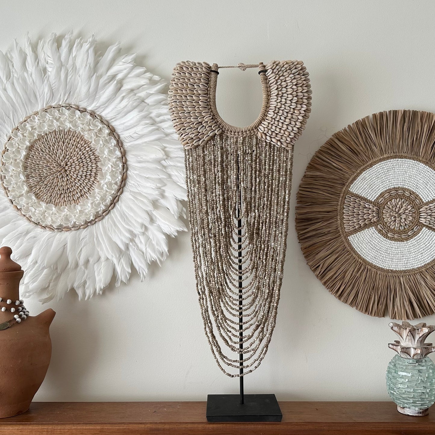 Sari Cowrie Shell + Beaded Wall Necklace | w/- Stand