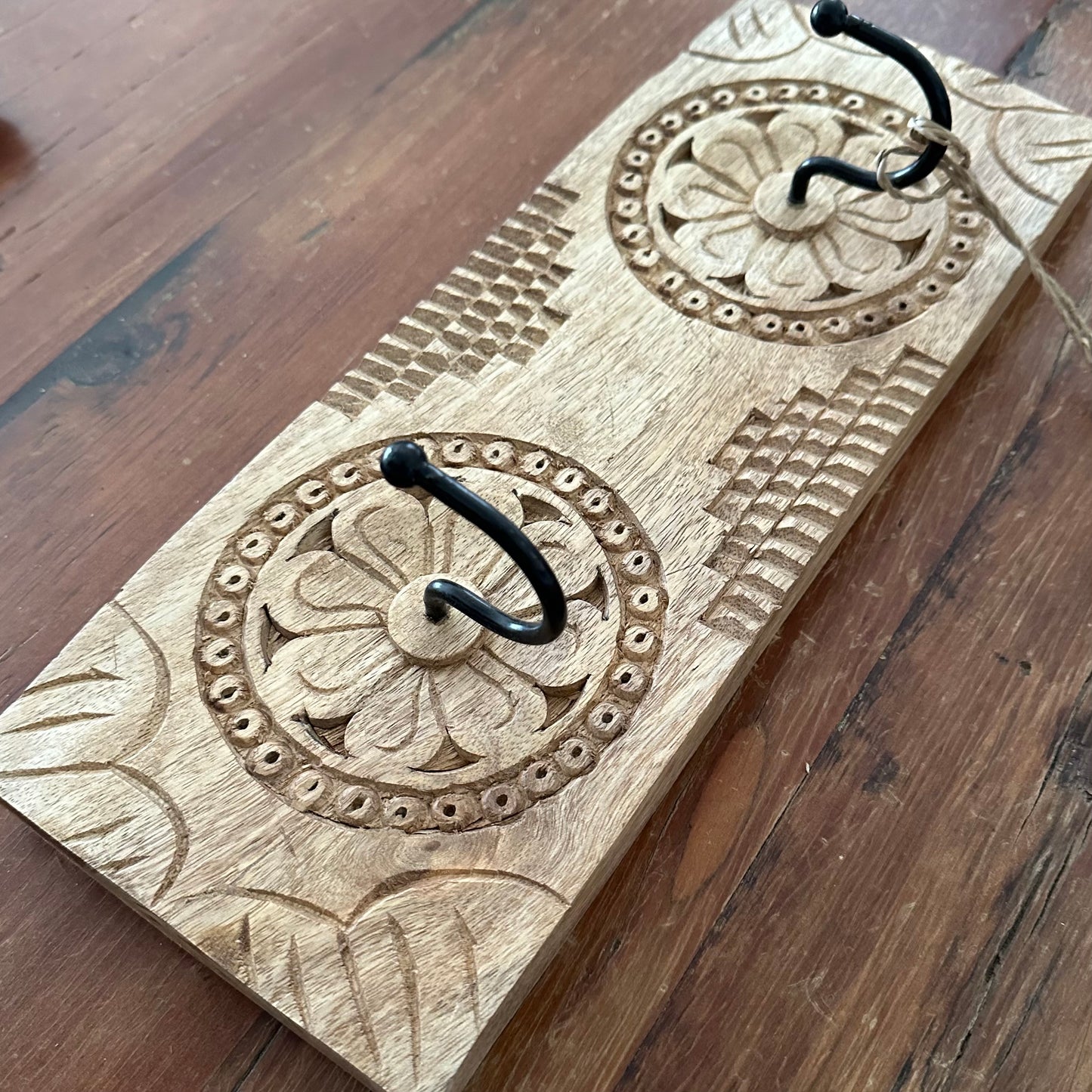 BoHo Carved Wooden Wall Hook | 2 Hooks