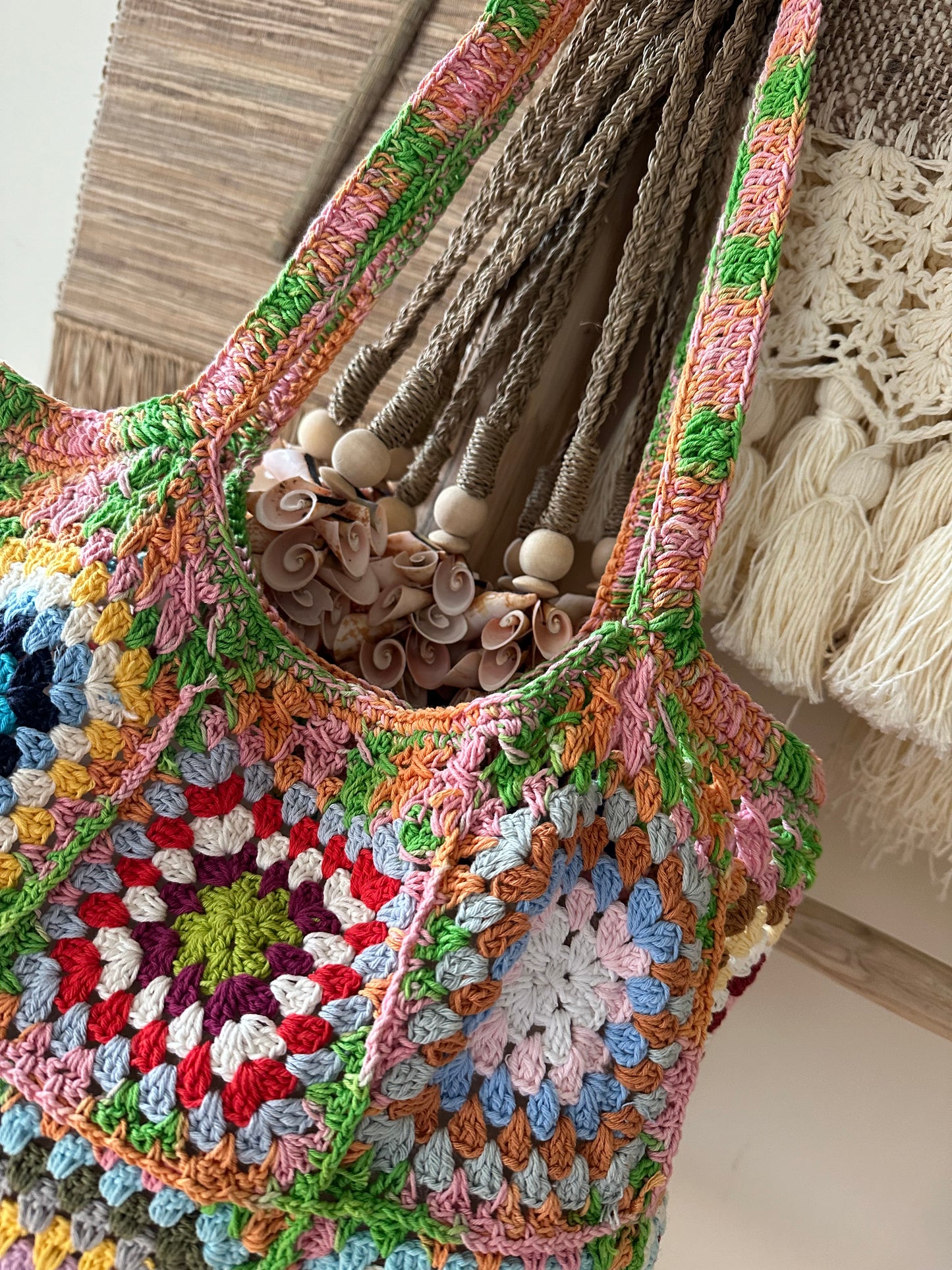 Nina Natural Cotton Granny Square Beach Bag | Crochet | Pastel | SOLD OUT