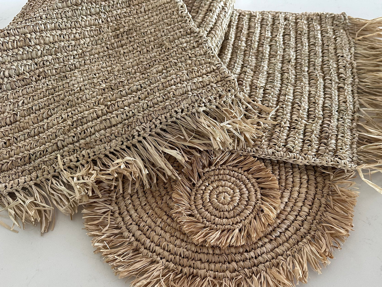 Tahiti Raffia Table/Bed Runner with Fringe | Natural | JUST ARRIVED