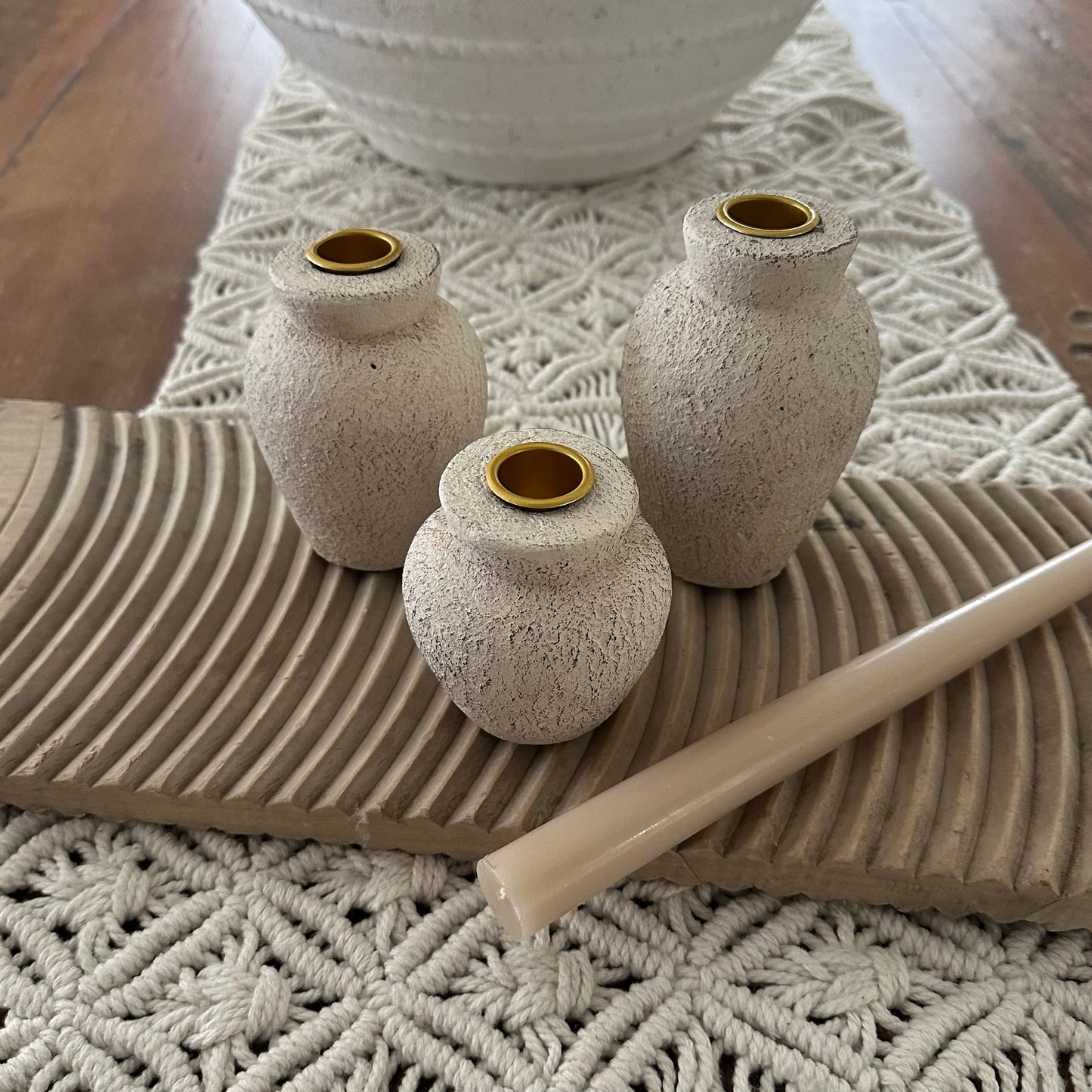 Valletta Urn Candle Holders | White Washed | Set of 3
