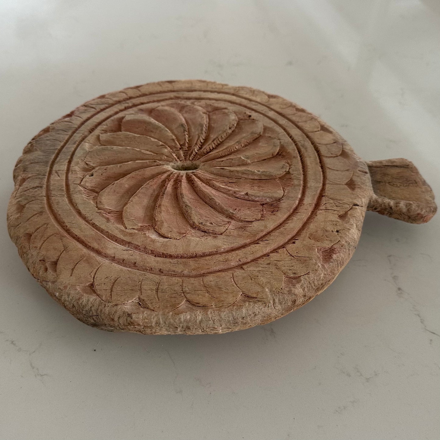 Vintage Indian Carved Chapati Plate | Bleached | Large
