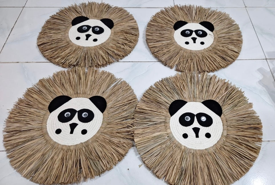 Natural Woven Raffia Fringe Wall Plaque | Panda | 35cm | JUST ARRIVED
