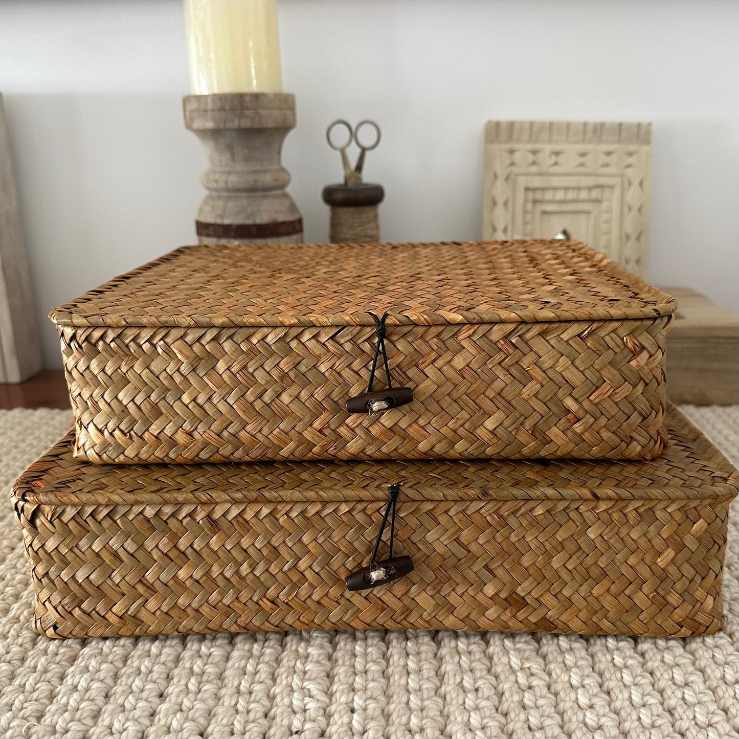 Island Straw Storage Box w/- Lid | Natural