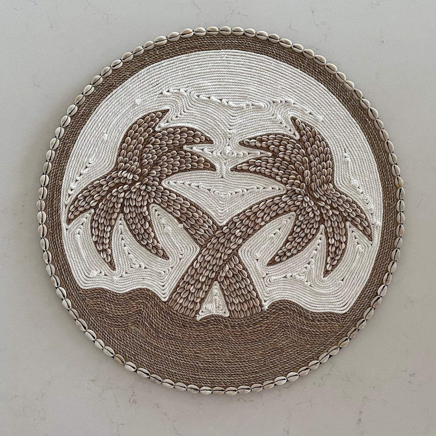 Boho Palms Wall Hanging | Disk | Cowrie Rope and Cotton