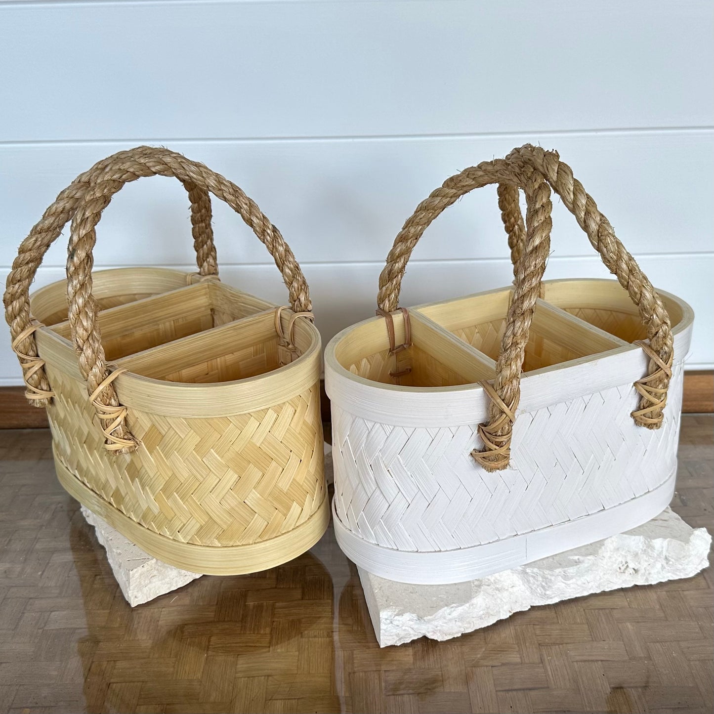 Natural Summer Woven Condiment Caddy | White