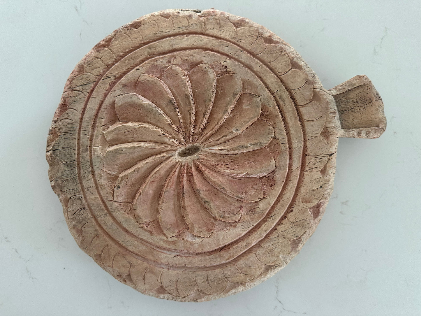 Vintage Indian Carved Chapati Plate | Bleached | Large